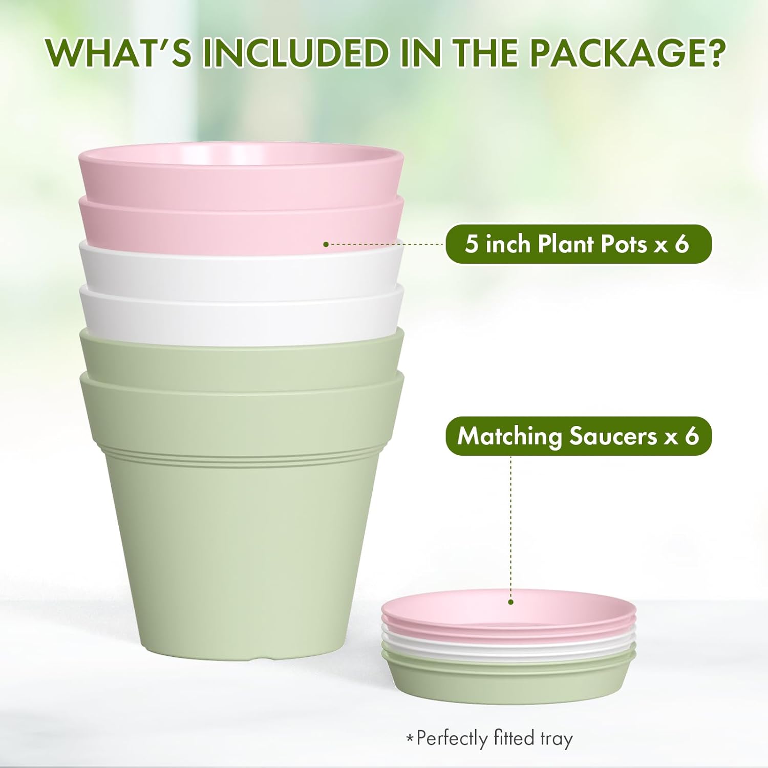 5 Inch Plastic Plant Pots with Drainage Holes and Trays – 6 Pack Small Nursery Pots for Indoor & Outdoor House Plants and Flowers, Seedling Starter Planters, Colorful