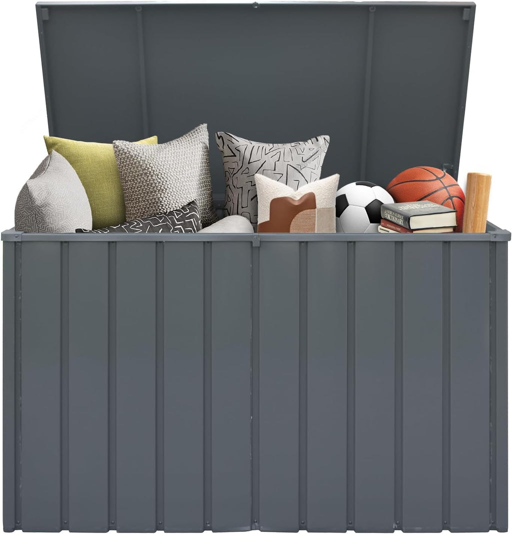 Domi Deck Box 200 Gallon, Waterproof Lockable Steel Outdoor Storage Container for Outside Cushions, Garden Tools and Pools Equipment(Gray)