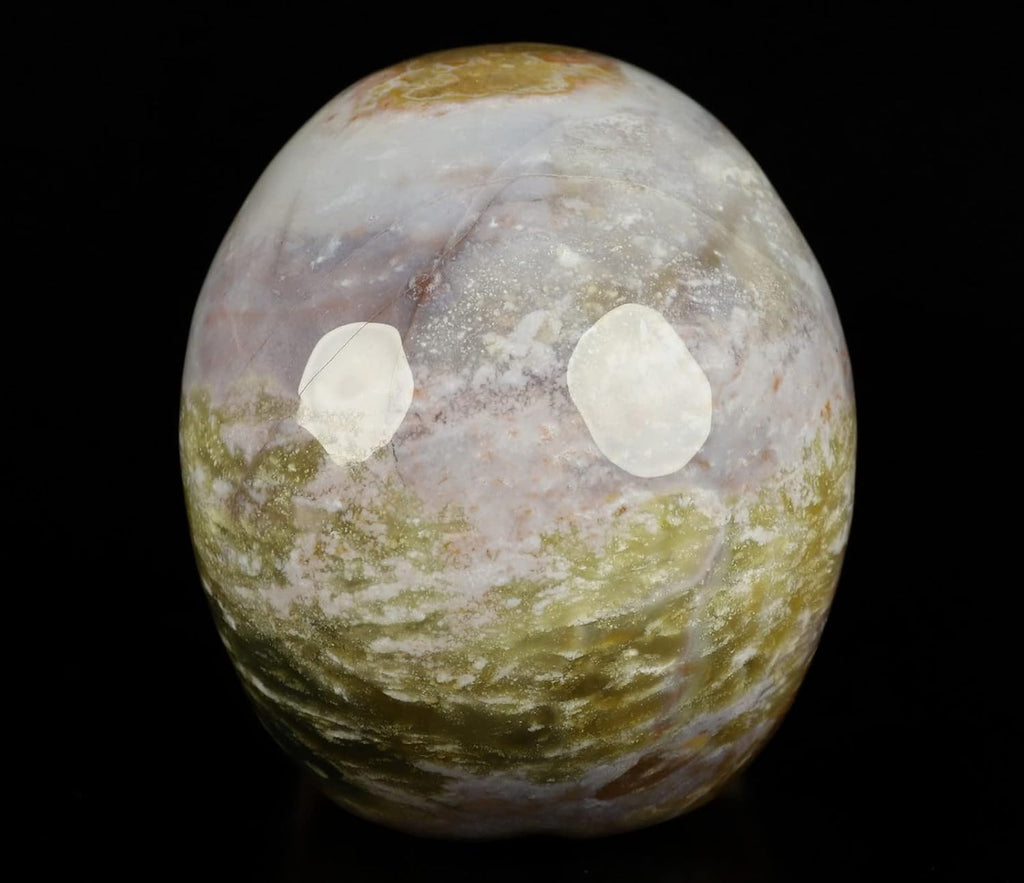 Skullis 5.0" Indian Agate Crystal Skull, Hand Carved Gemstone Fine Art Sculpture, Reiki Healing Stone Statue.530 Z8