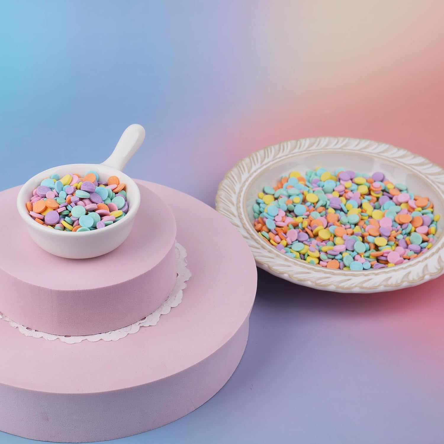 Pastel Confetti Sprinkle for Cake Decorating, Mix Rainbow Flat Round Sugar, Ideal for Cookie, Macaron, Cupcake, Ice Cream Topper