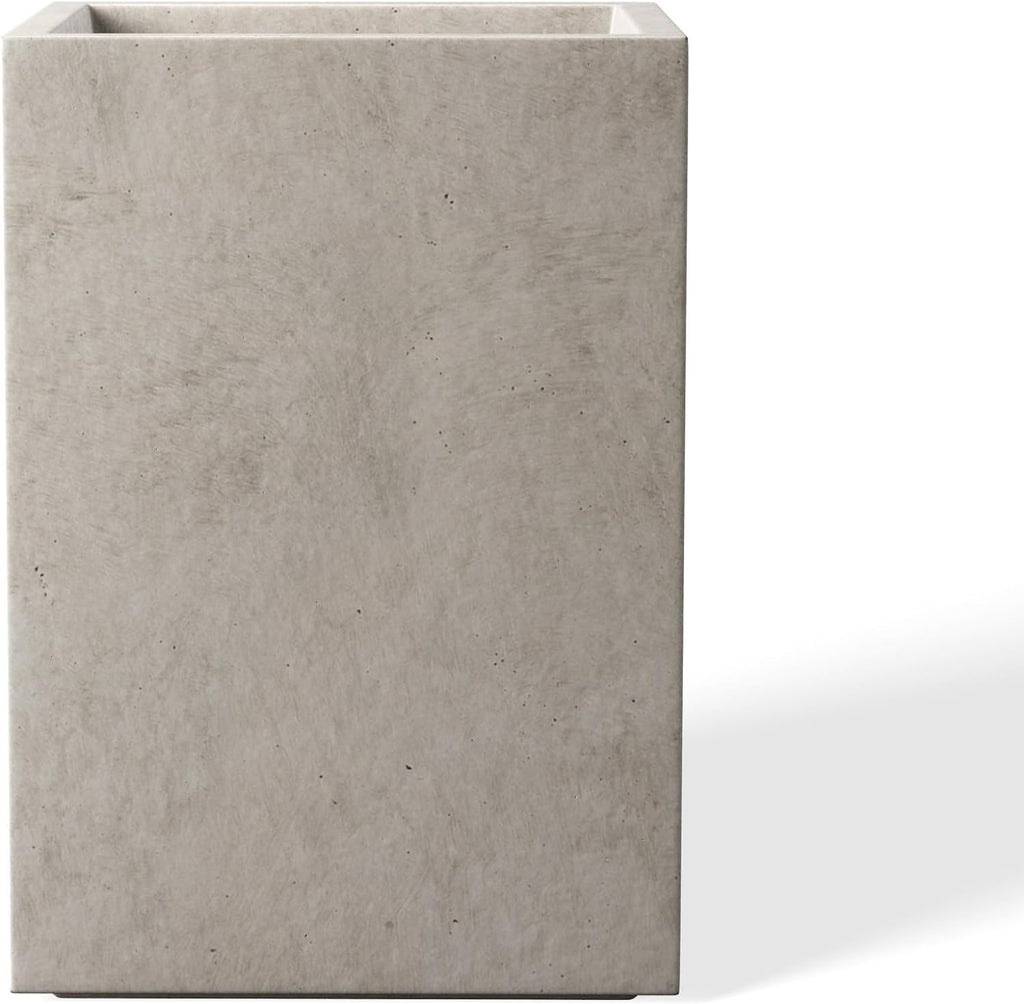 Kante 15.7" H Tall Rectangular Concrete Planters, Outdoor Indoor Lightweight Plant Pots with Drainage Hole and Rubber Plug, Modern Style for Home Garden Patio, Weathered Concrete