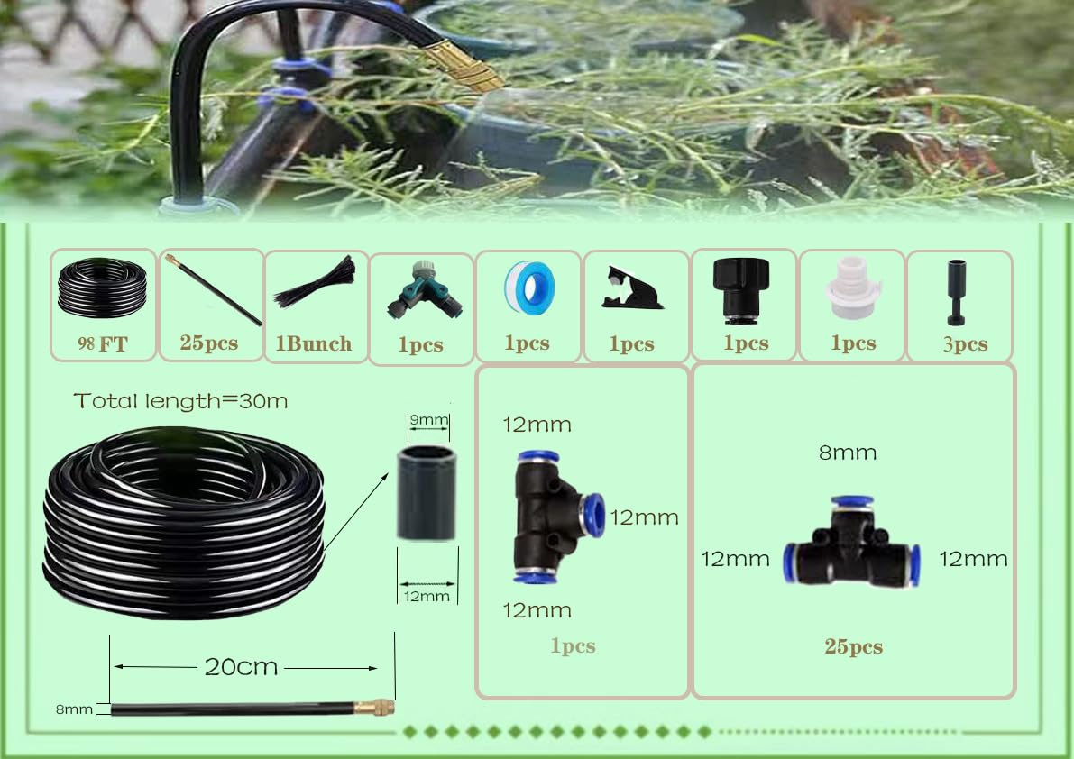Drip Irrigation Kit Automatic Watering System for Potted Plants, 360 Degree Adjustable Copper Micro Sprinklers, Quick Connect Tubing Fittings for Garden, Lawn, Patio, Balcony(25 Nozzles)