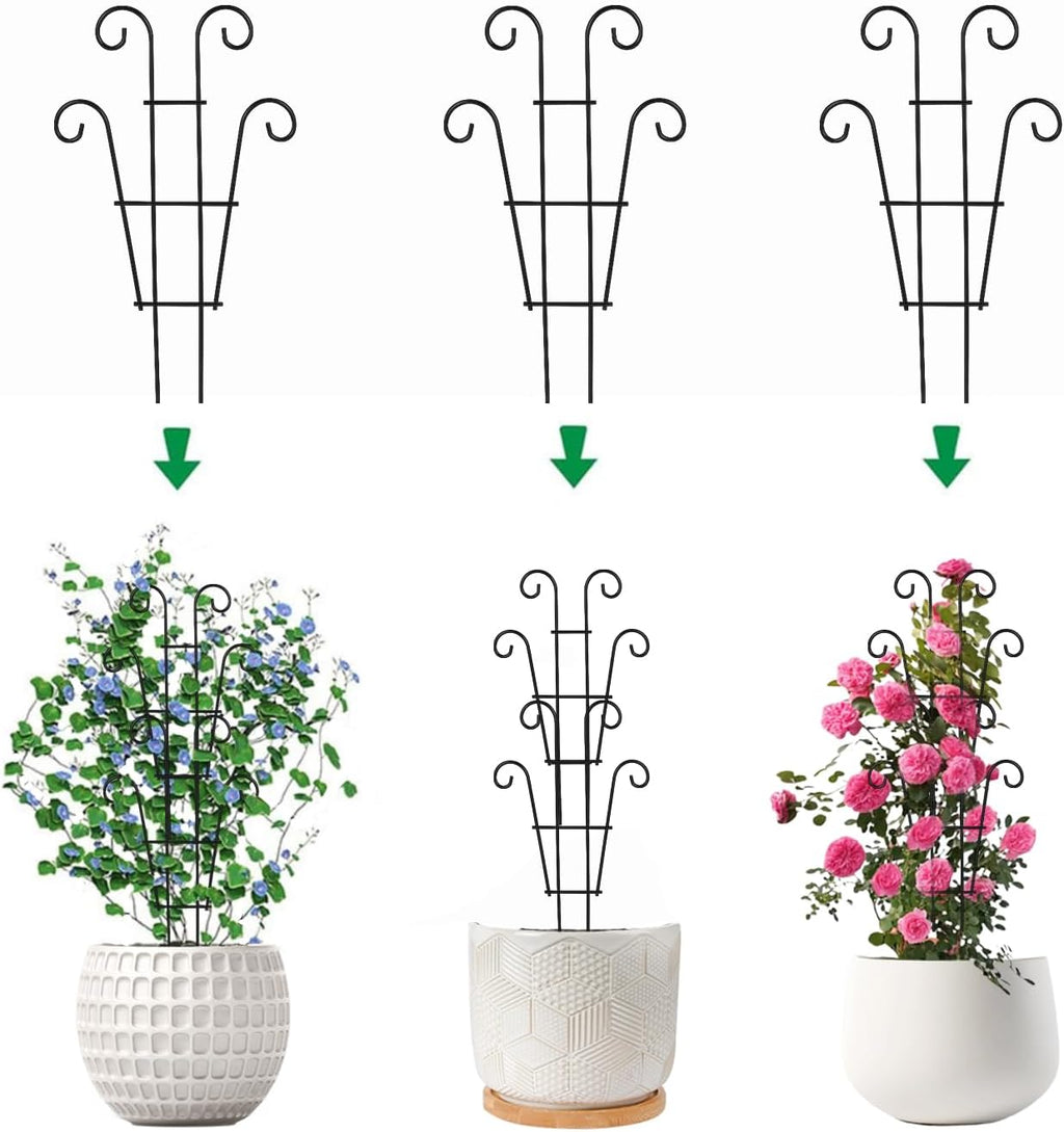Garden Plant Trellis for Indoor Plants, Stackable Metal Trellis Supports for Climbing Plants or Houseplants, 3 Pack, Black (10"(W) x 17"(H))