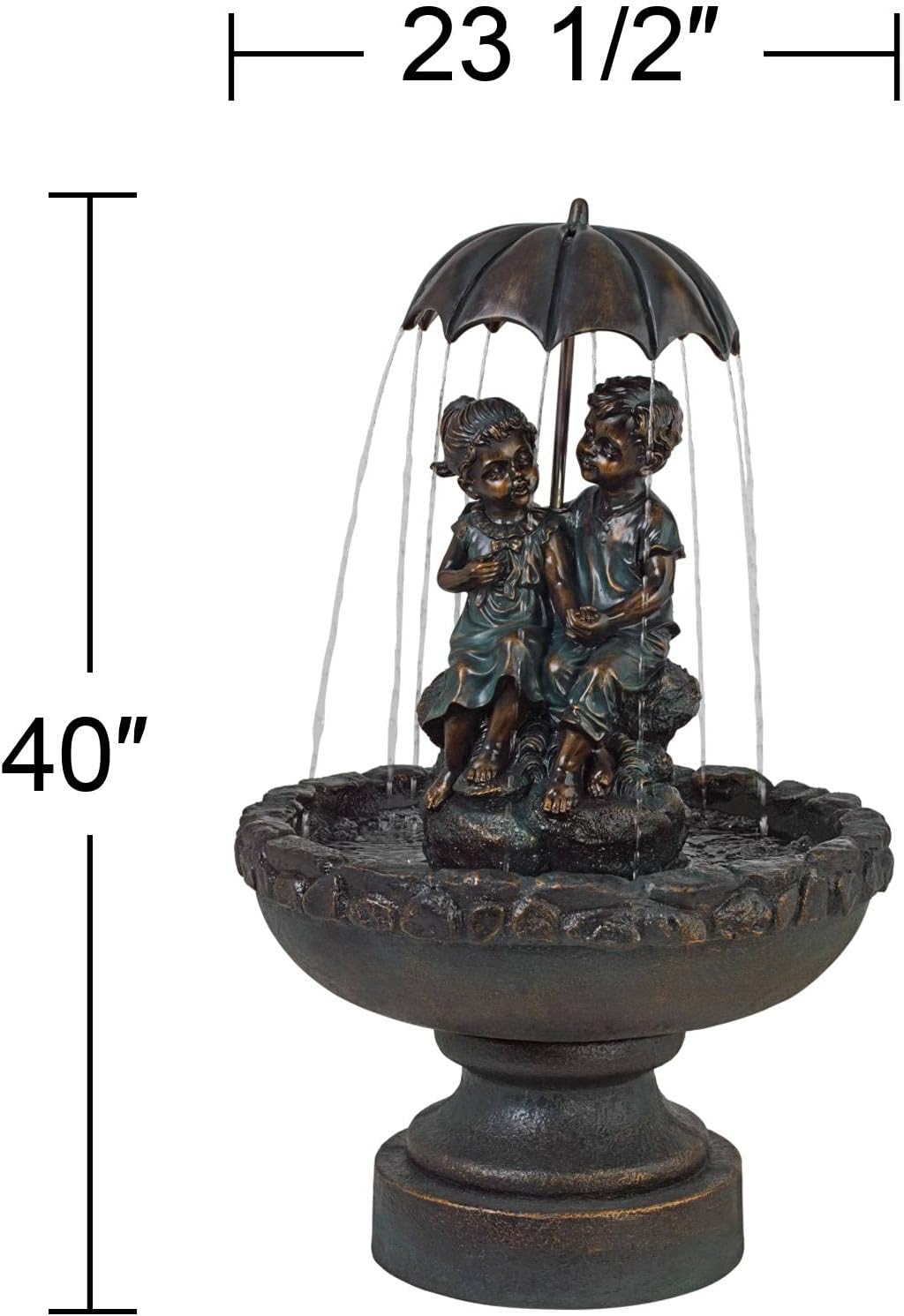 Boy and Girl Under Umbrella 40" High Large Rustic Indoor Outdoor Decor Bronze Floor Fountain Standing Waterfall Basin Water Feature for Outside Garden Patio Yard Backyard Porch Deck - John Timberland