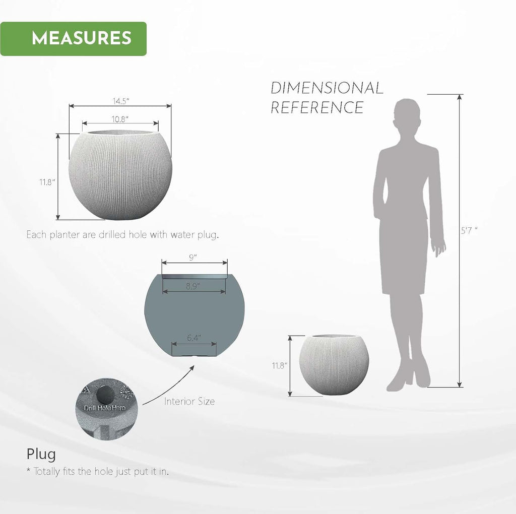 11.8 H x 14.5" Dia (10" Pot Opening) Plastic Beige Round Planters for Outdoor Plants, Resin Flower Pot for Indoor and Outdoor Plants, Plant Pot with Drainage Holes and Plug for Home Patio Garden