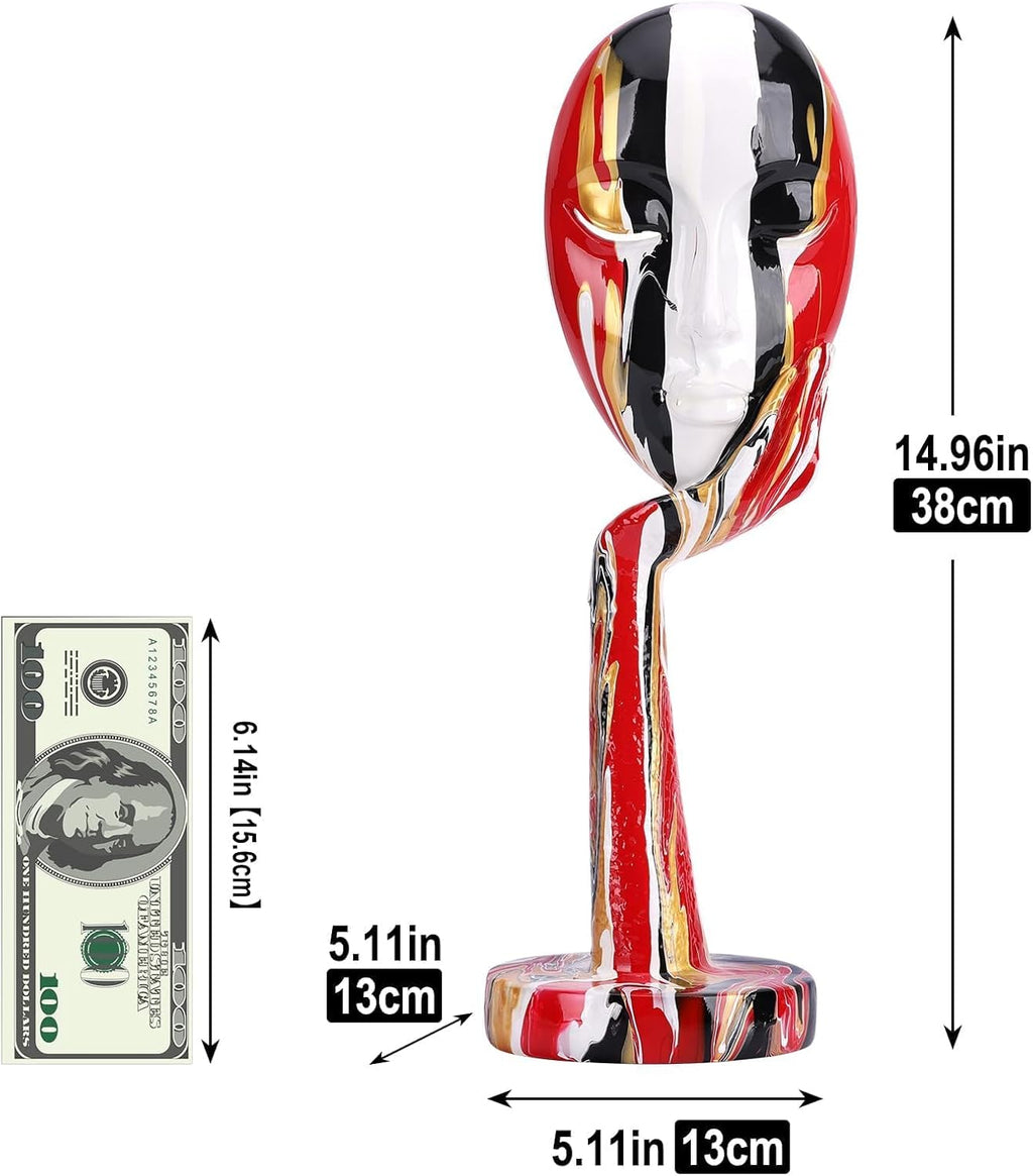 suruim Simple Creative Colorful Female Face Art Statue Thinker Sculpture Abstract Character Crafts Ornament Home Office Bedroom Living Room Study Decoration (Large-1 15.3in)