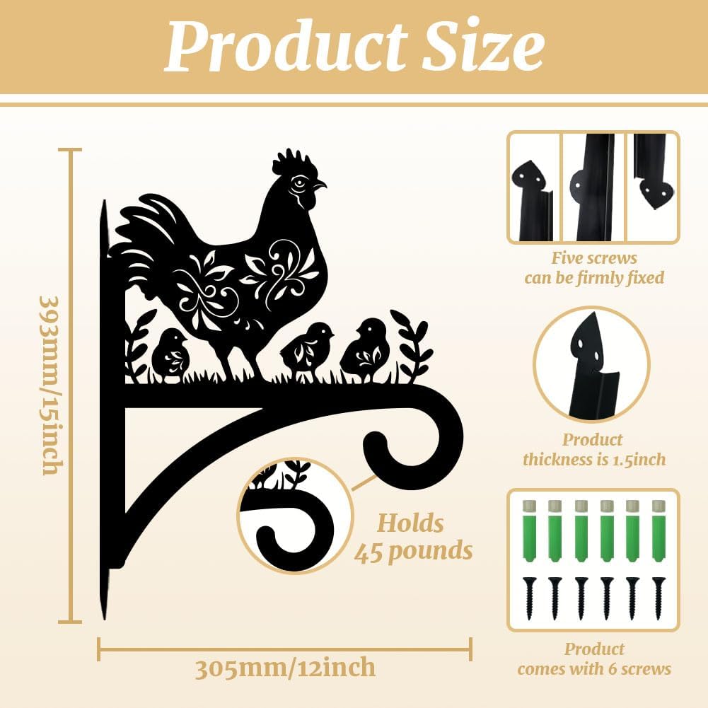 peacoblue Iron Plant Hangers Hooks for Outdoor Indoor Hanging Plants Flower Fern Pots Lantern Bird Feeder 12"x15" Weather Resistant Metal Wall Holder for Porch Garden Farmhouse(Hen and Chicks)