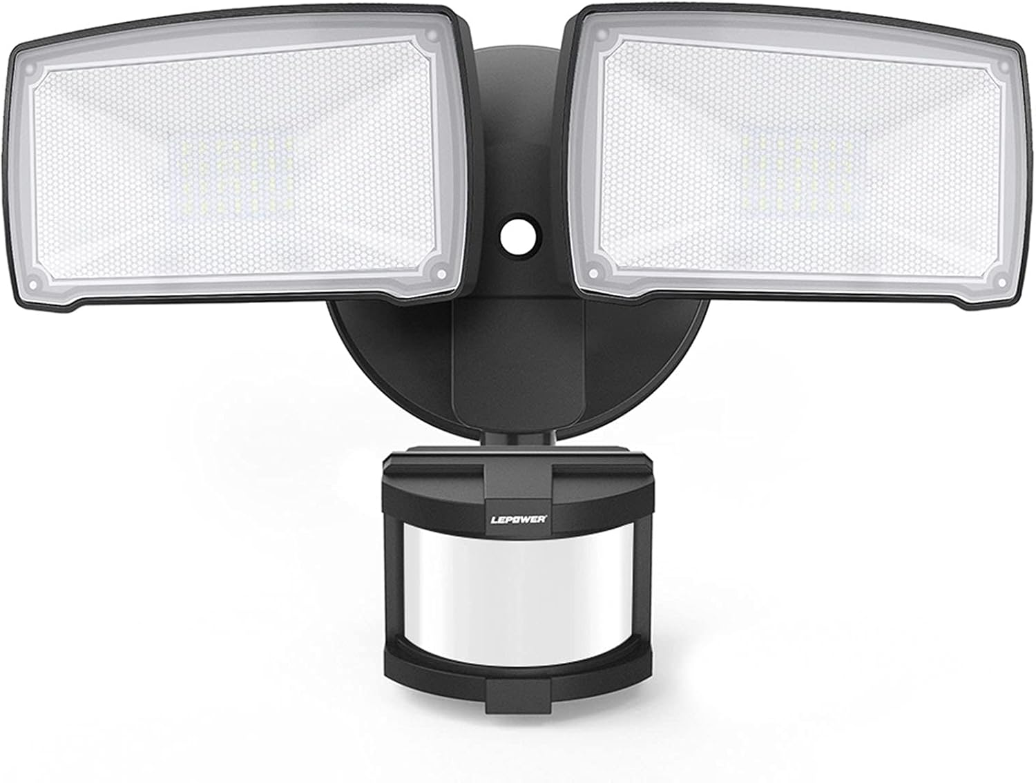 LEPOWER LED Security Lights Motion Sensor Light Outdoor, 30W 3200LM Motion Security Light, 5500K, IP65 Waterproof, 2 Head Motion Detector Flood Light for Garage, Yard, Porch, Black (Not Solar Powered)
