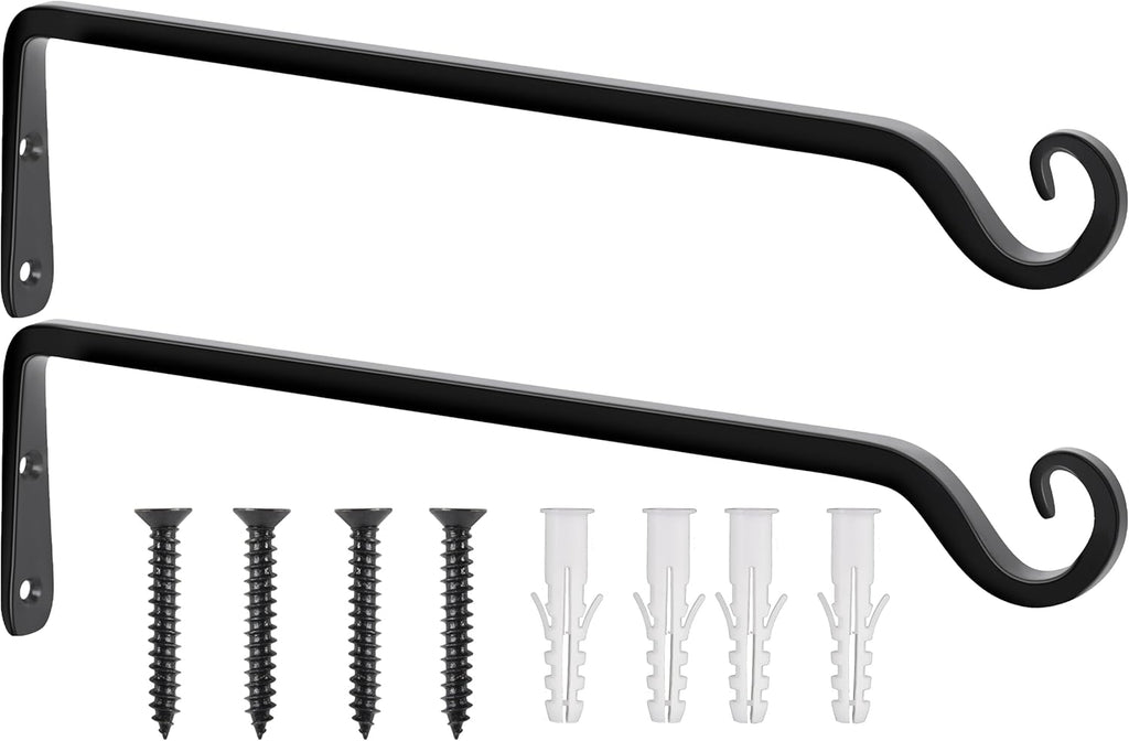 Gtongoko 2 Pack 15 Inch Plant Hangers Outdoor Metal, Plant Hooks for Wall Indoor, Outdoor Hooks for Hanging Bird Feeders, Plant Bracket, Lanterns, Wind Chinme, Black
