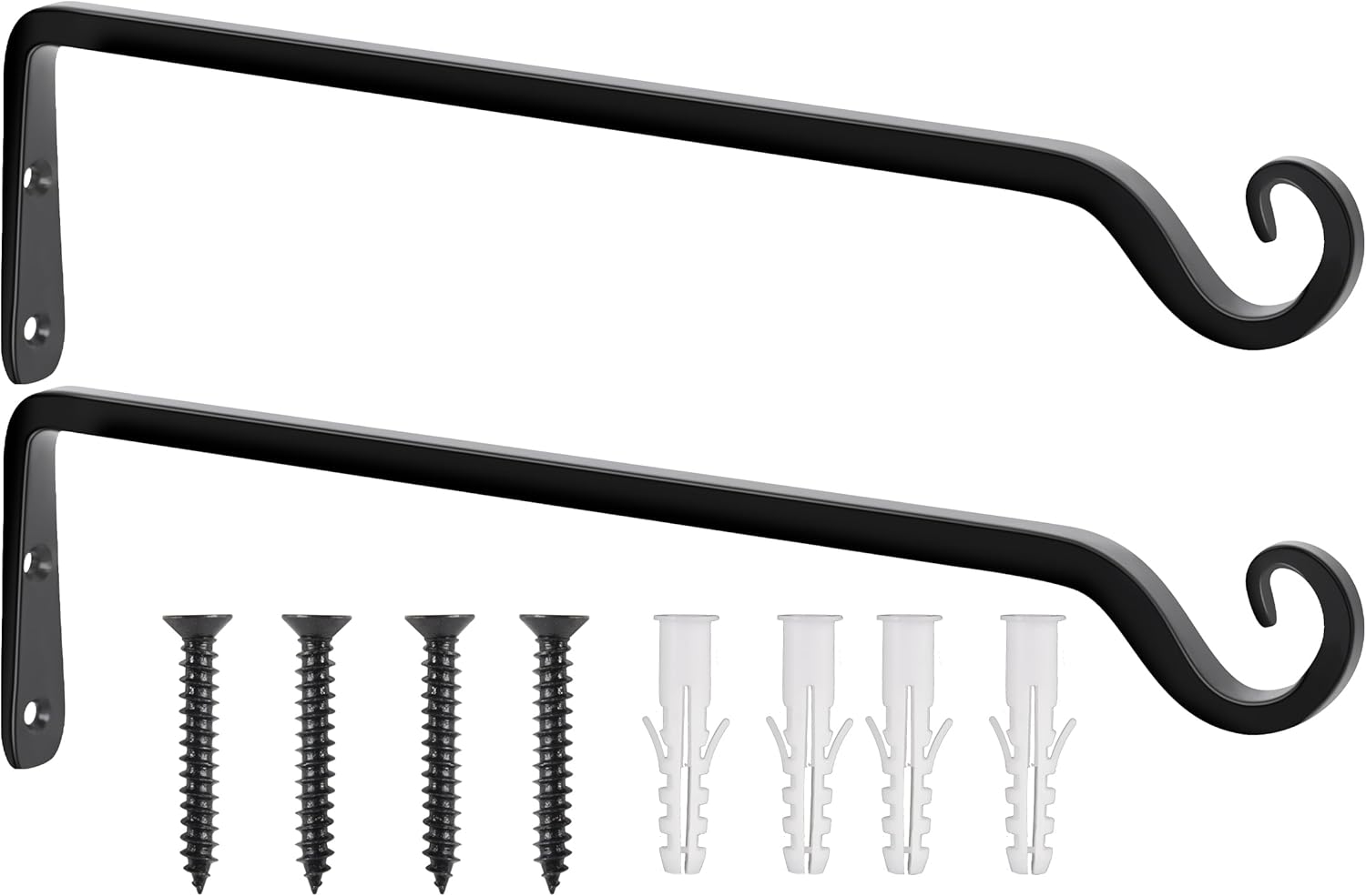 Gtongoko 2 Pack 15 Inch Plant Hangers Outdoor Metal, Plant Hooks for Wall Indoor, Outdoor Hooks for Hanging Bird Feeders, Plant Bracket, Lanterns, Wind Chinme, Black