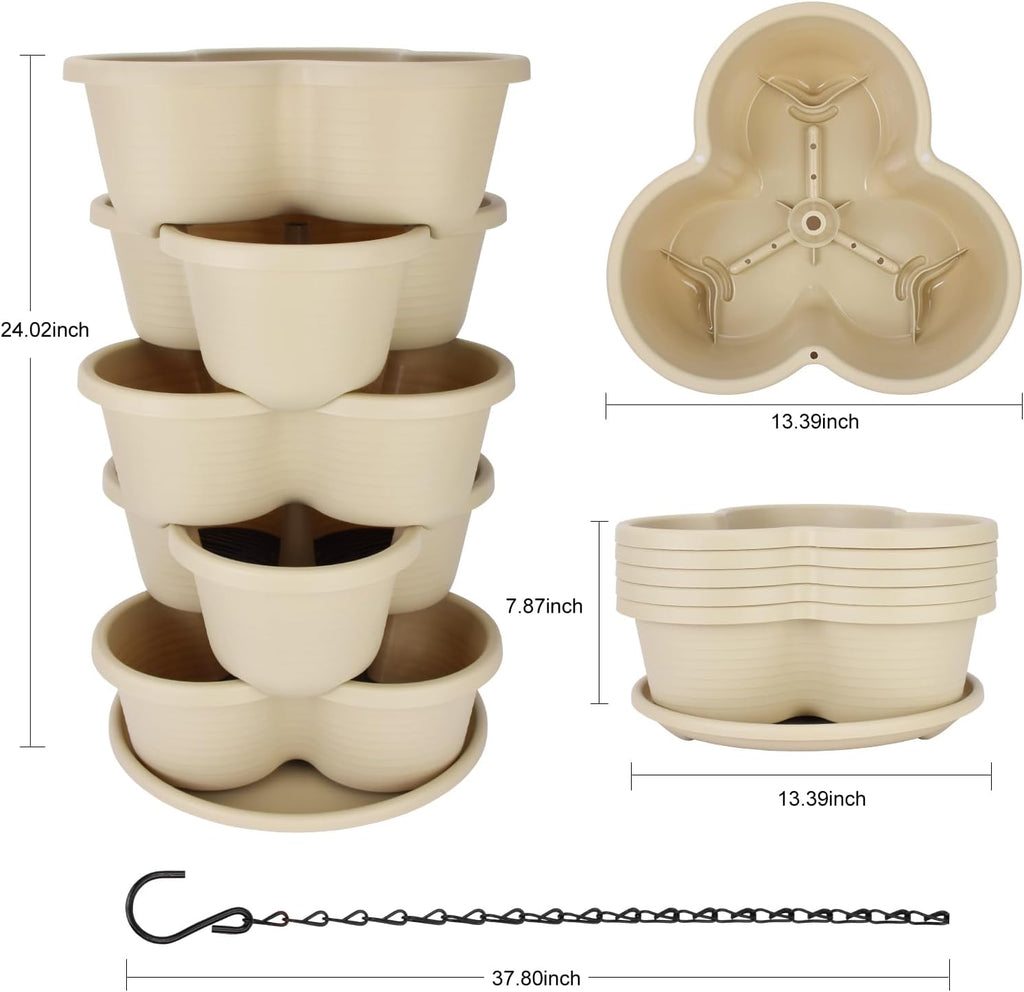 5 Tier Vertical Planters Stackable Gardening Planter for Strawberries, Flowers, Herb and Vegetables, White