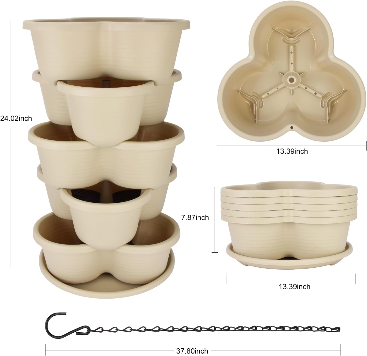 5 Tier Vertical Planters Stackable Gardening Planter for Strawberries, Flowers, Herb and Vegetables, White