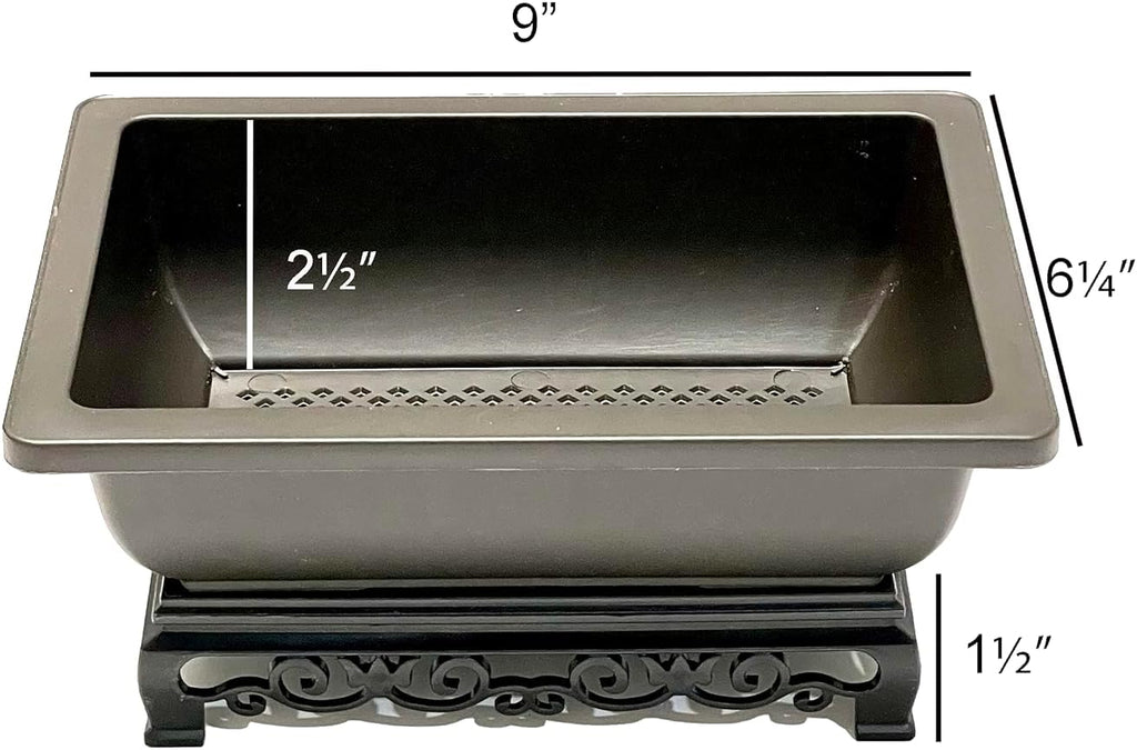 Bonsai Pot - 2-Pack 9 Inch Training Pot With Elegant Stand - Antique Brown Pots With Mesh Drainage - Luxurious Indoor Tree Pots Made With Recycled Plastic