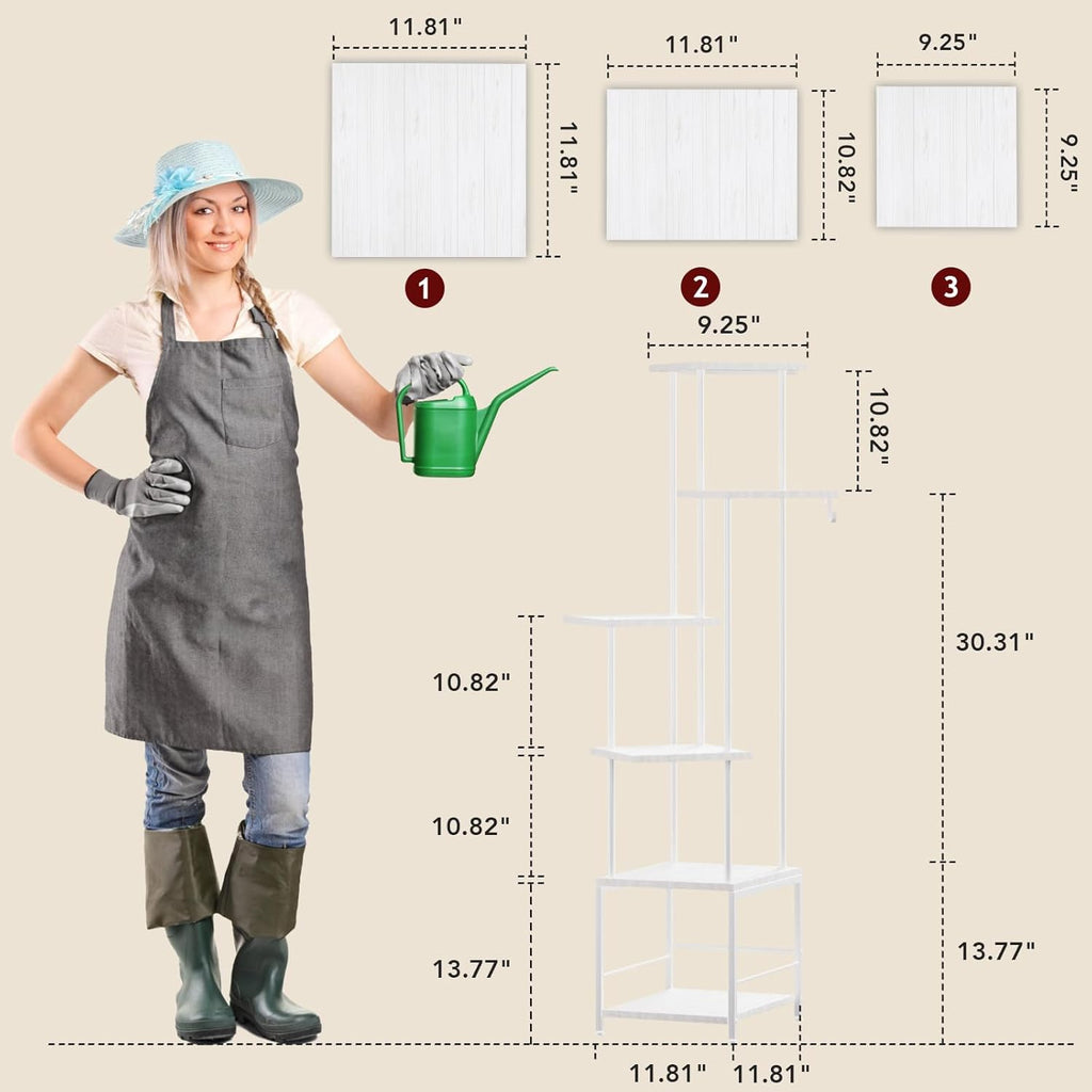 Plant Stand Indoor with Grow Light, 6-Tiered Tall Plant Stand Indoor, Metal Plant Shelf with Hanging Basket Hook and Adjustable Light, Ideal for Living Room, Garden, Patio white