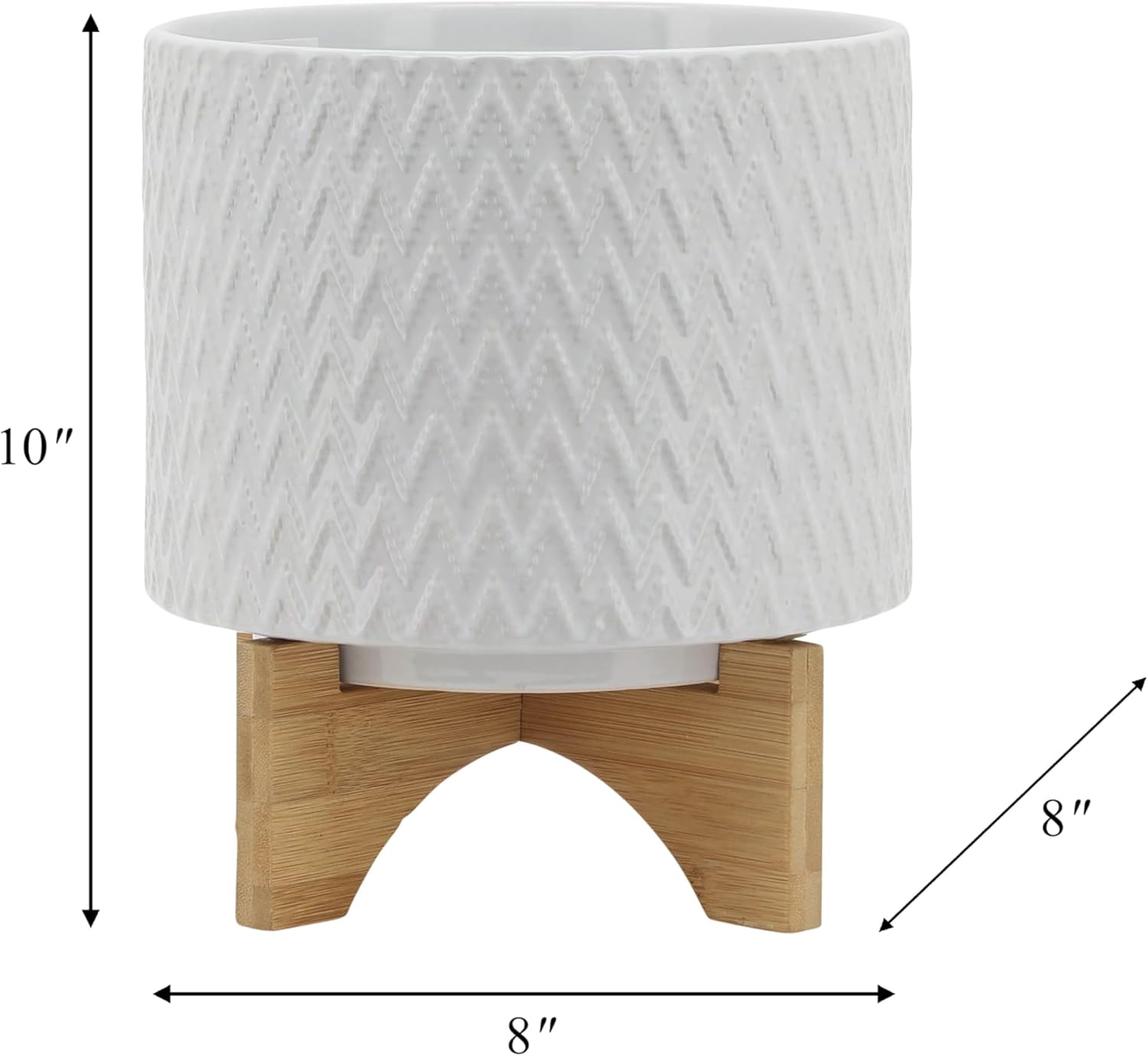 Sagebrook Home Ceramic Planter with Stand - Textured Stoneware Indoor & Outdoor Plant Holder - Modern Garden Decor for Home - 10" White