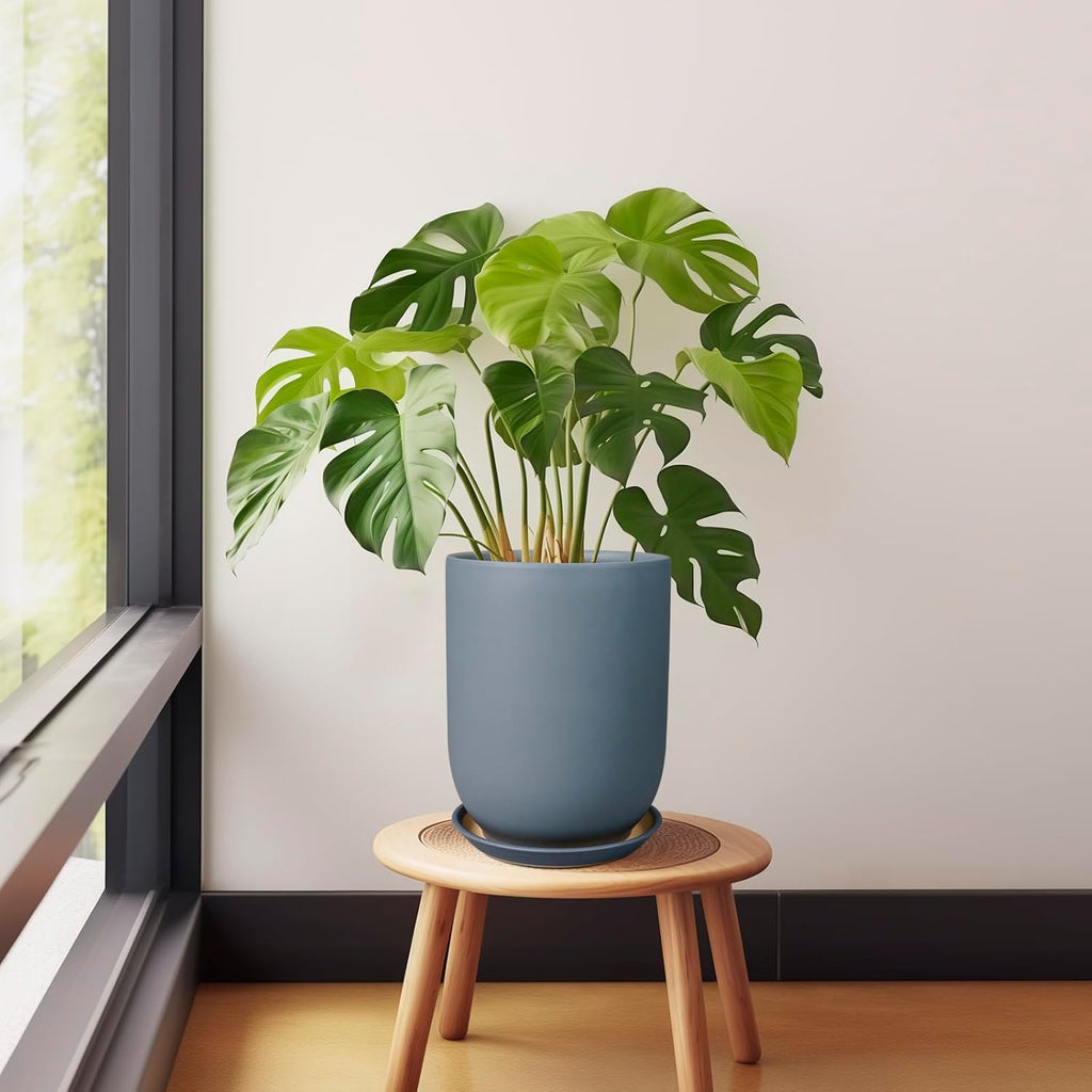 Ceramic Pot for Plants - 8 Inch Plant Pot for Indoor Plants Outdoor Ceramic Planter Large Flower Pot with Drainage Hole and Saucer for Home Garden Decor Gray