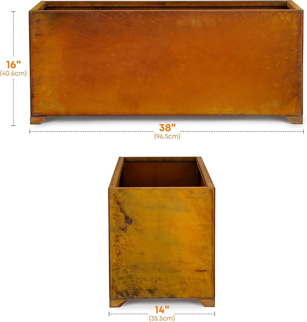 Stanbroil Corten Steel Rectangle Outdoor Planter Box, Heavy & Naturally Rust Metal Planter Box for Patio, Porch, Garden, Commercial Décor, 38 x14 x16 Inch