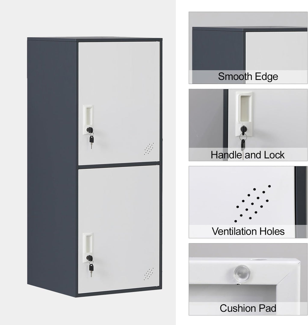 2 Door Metal Storage Locker Cabinet for Office, Home, Gym, School, Steel Cabinet to Storage File, Toys, Shoes and Sports Equipment, Locker Organizer for Gym Office Bedroom (2 Door, Grey)