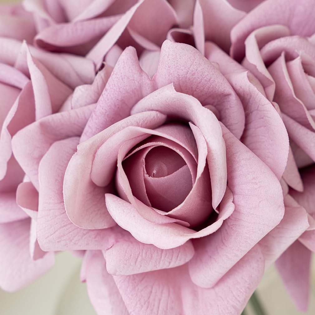 Artificial Roses Single Stem 10pcs Fake Silk Flower Arrangement Bouquet Real Touch for Home Party Wedding Decoration(Light Purple)