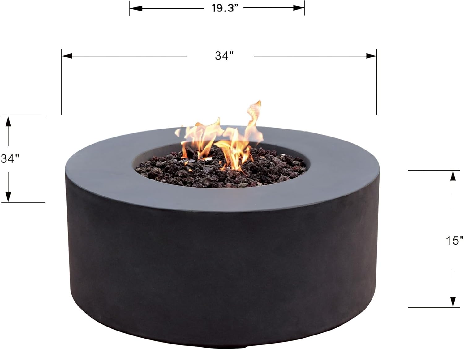 AMS Fireplace | Modeno | Venice | Firepit Table | Cover and Lava Rocks Included | (Fuel: Liquid Propane - Black)