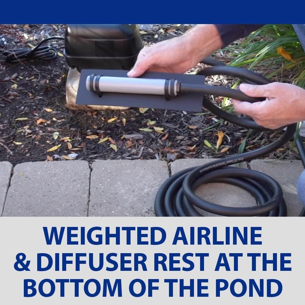 The Pond Guy Pond Aerator 2, Complete Aeration Kit, Water Garden Oxygenation Bubbler System Adds Oxygen to Koi & Fish Ponds, Outdoor Diaphragm Compressor Pump, Air Line & 2 Submersible Diffuser Stick