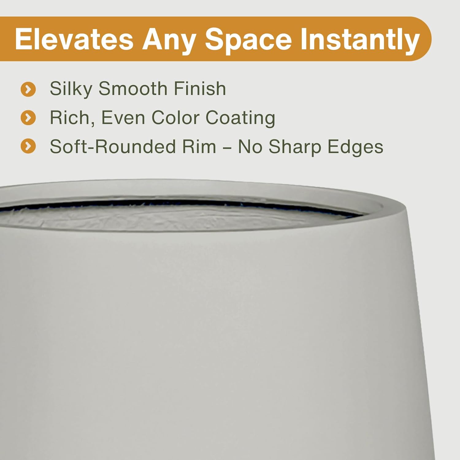 21" H x 19" D Corso Fiberstone Round Tapered Planter with Drainage Hole, Smooth Finishes, Weather Resistant for Indoor and Outdoor Use (Light French Gray, 15" Pot Opening)