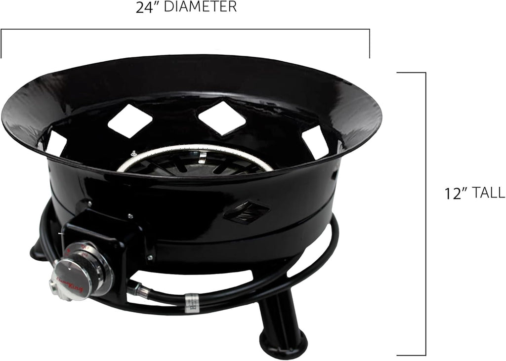 Flame King Smokeless Propane Fire Pit, 24-inch Portable Firebowl, 58K BTU with Self Igniter, Cover, & Carry Straps for RV, Camping, & Outdoor Living