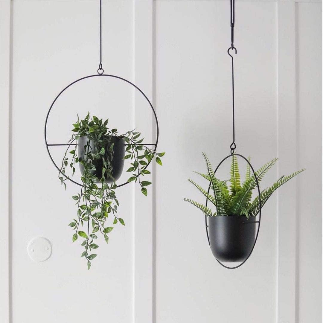 Hanging Planter for Indoor Outdoor Plants Metal Mid Century Minimalist Wall Ceiling Plant Hanger, Hanging Flower Pot Basket Holder for Home Office Décor(Black)