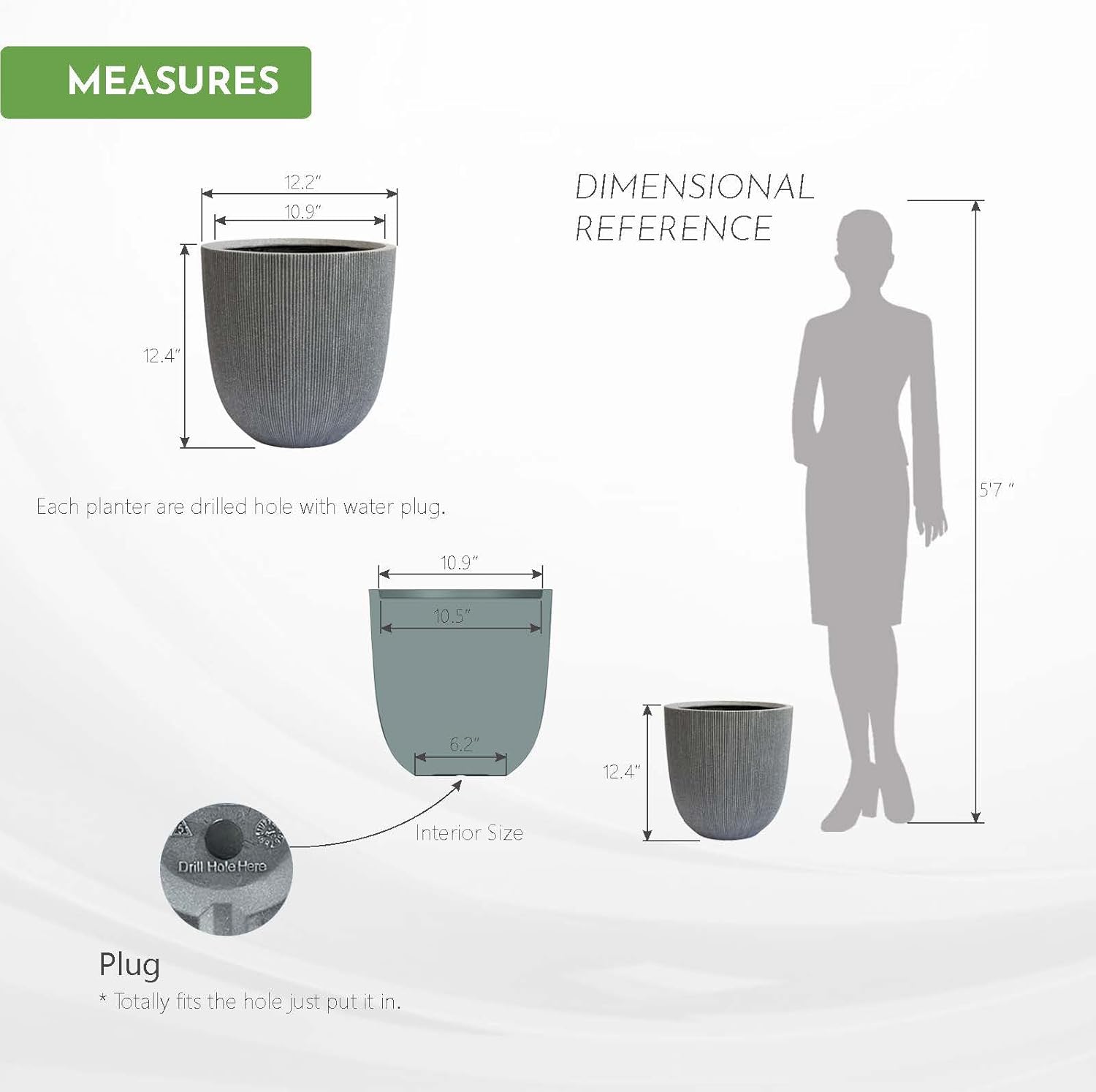 12.4" Tall Round Plastic Planter for Indoor Outdoor Plants, Large Indoor Outdoor Plant Pots with Drainage Hole and Plug, Flower Pots for Plants, Modern Decorative Planter Pots for Home Garden Patio