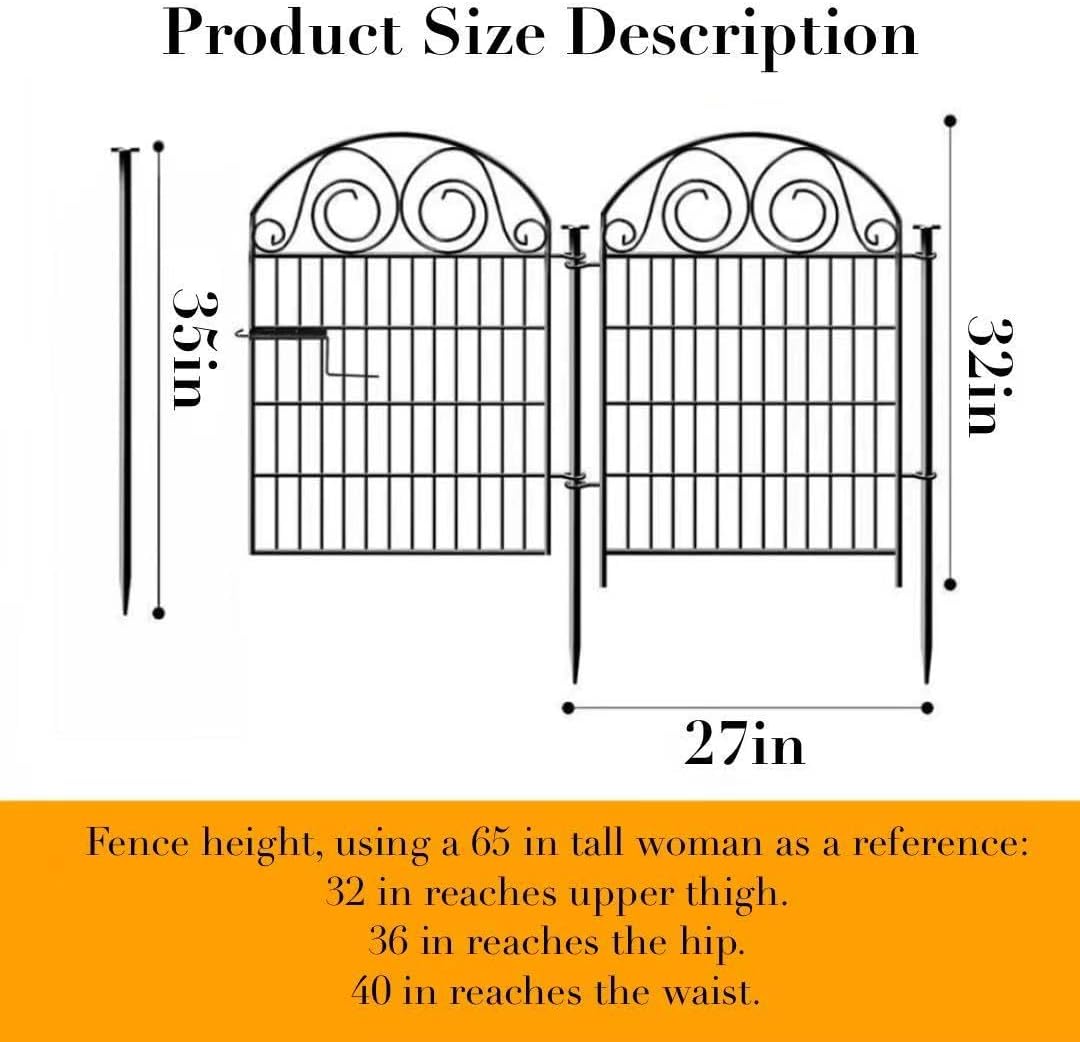Tall Garden Animal Barrier Fencing with Gate, 32 in(H)×27 in(L) 16 Panels Dog Digging Fence Barrier, Black Metal Temporary Fence, Reusable Defense Fences for Outdoor Yard. Total 35 Ft│Patented