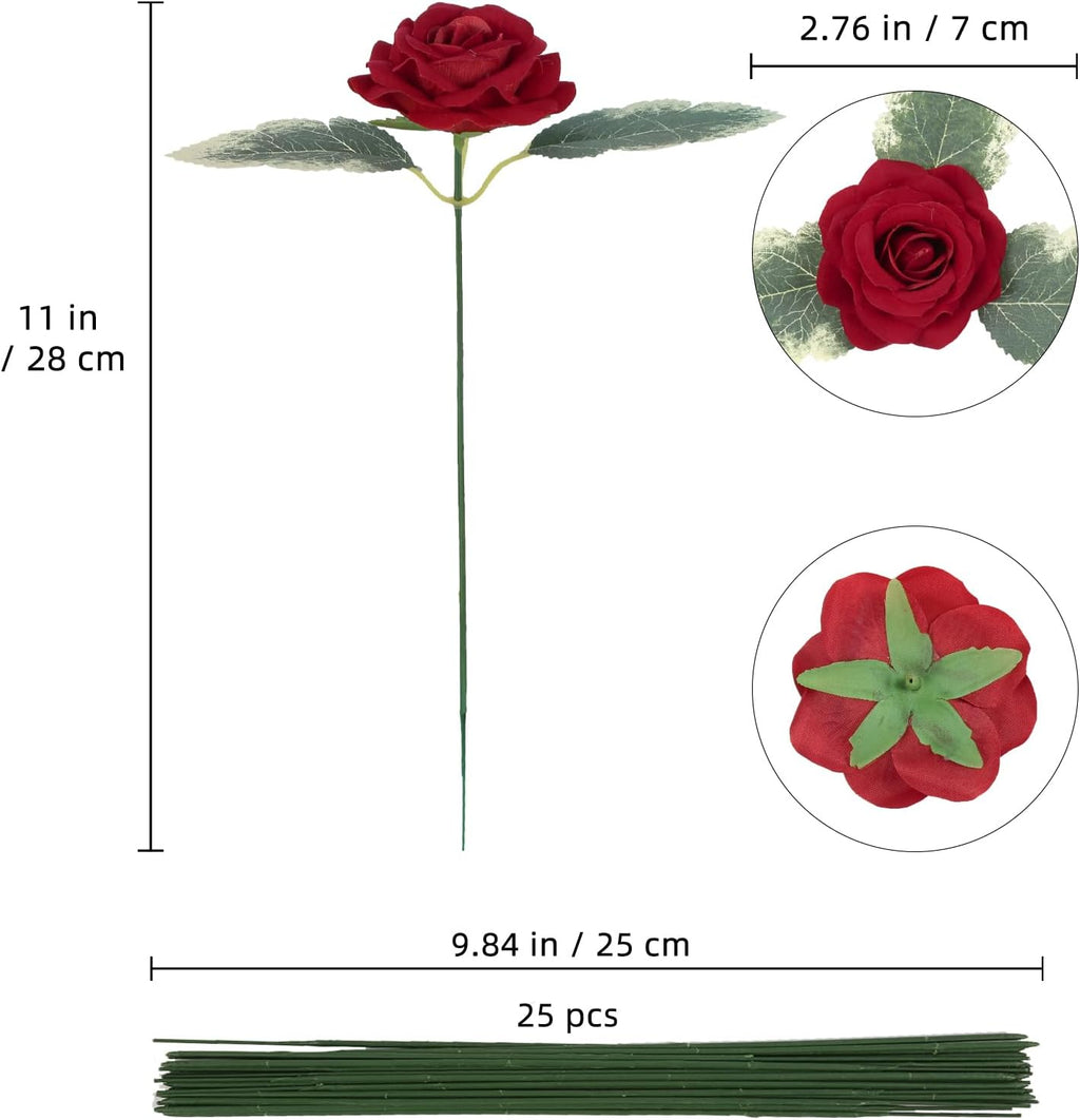 25PCS Artificial Red Rose Flower Heads Velvet Rose Flowers Real Look Rose Flower Heads for DIY Wedding Home Party Baby Shower Decor(Red)