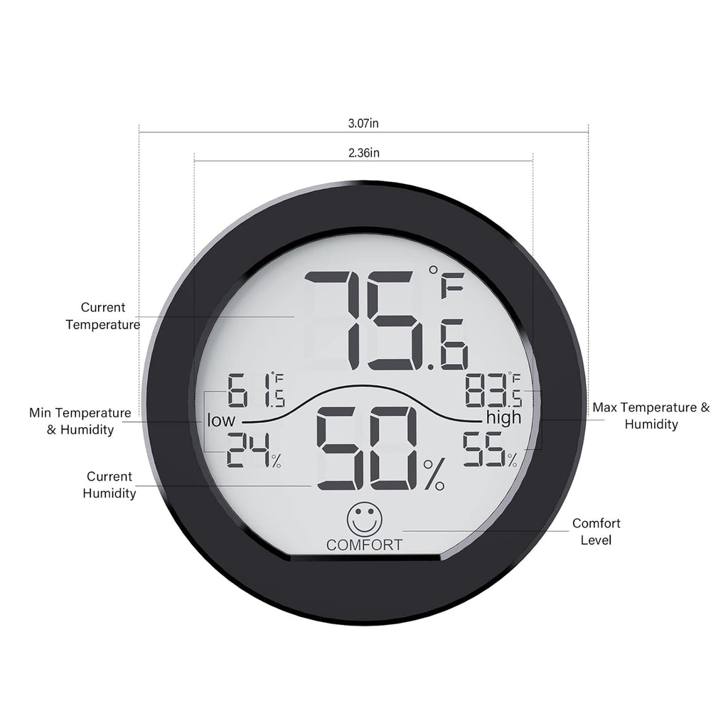SECRUI Hygrometer Thermometer for Room Temperature Humidity Meter Indoor Thermometer Accuracy Calibration LCD Temperature Sensor with Maximum and Minimum Records, TH1, Black, 2 Pack