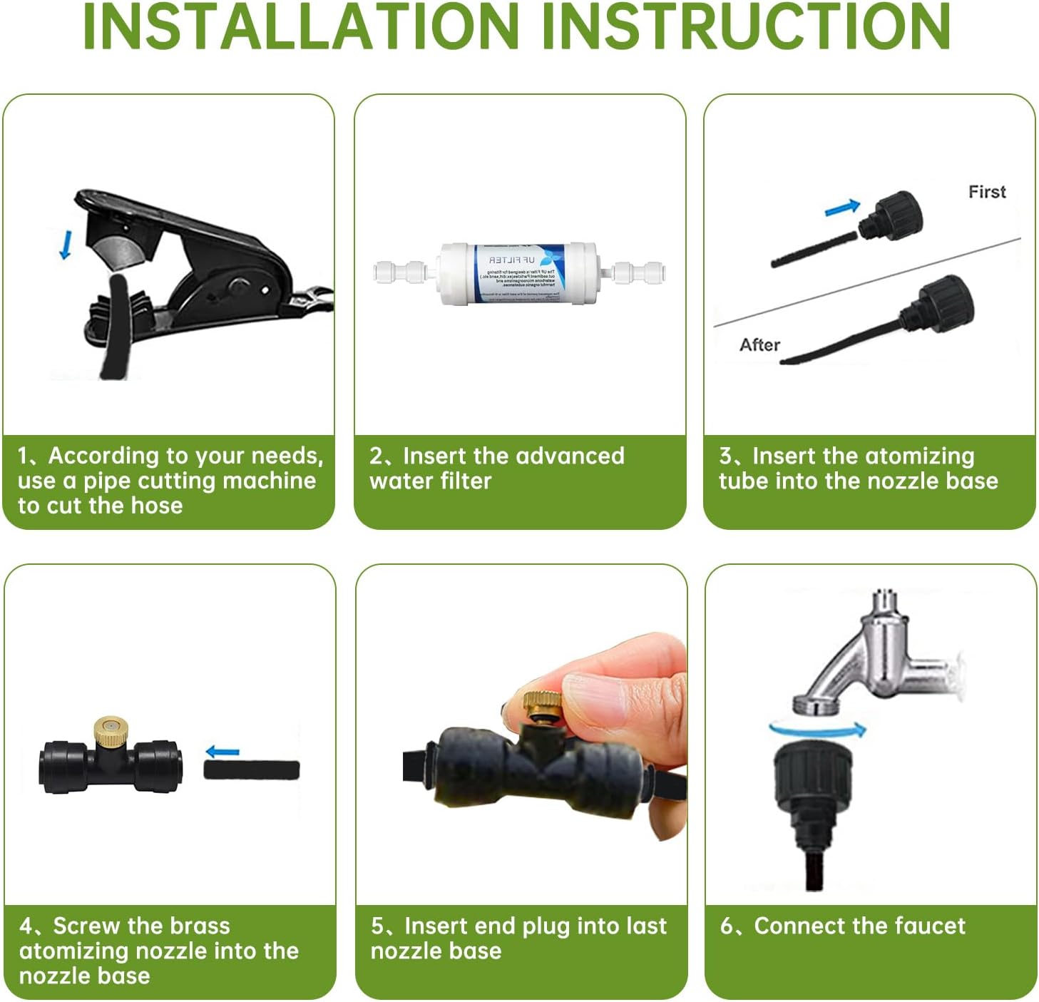 30FT Outdoor Misting Cooling System‌ - Patio Garden Kit with ‌Brass Nozzles & UV Tubing‌, DIY Install for ‌Pool, BBQ, Greenhouse‌, Water-Saving High Pressure Cooler