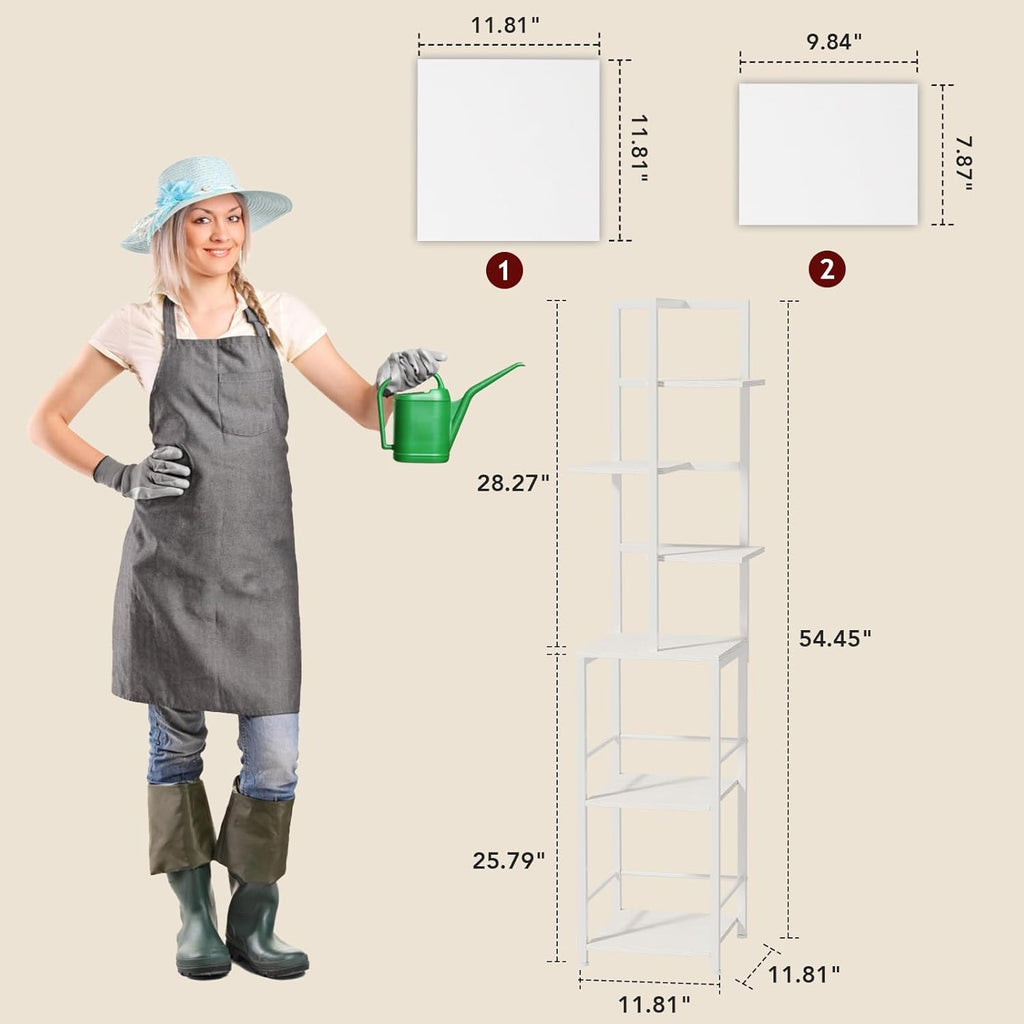 Plant Stand Indoor with Grow Light, 6-Tiered Tall Plant Stand Indoor, Metal Plant Shelf with Bookshelf Bookcase and Adjustable Light, Ideal for Living Room, Reading room, Garden, Patio (white)