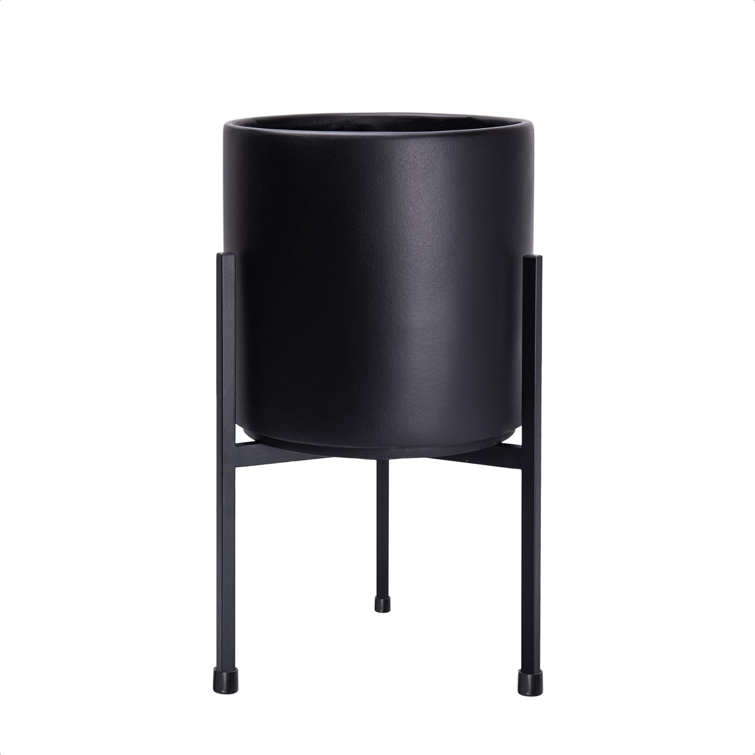 D'vine Dev Modern Black Plants Pot Cylinder Planter with Heavy Duty Stand, Small 8 Inch Pot, 12.6 Inch with Stand Height, 96-T-B-1