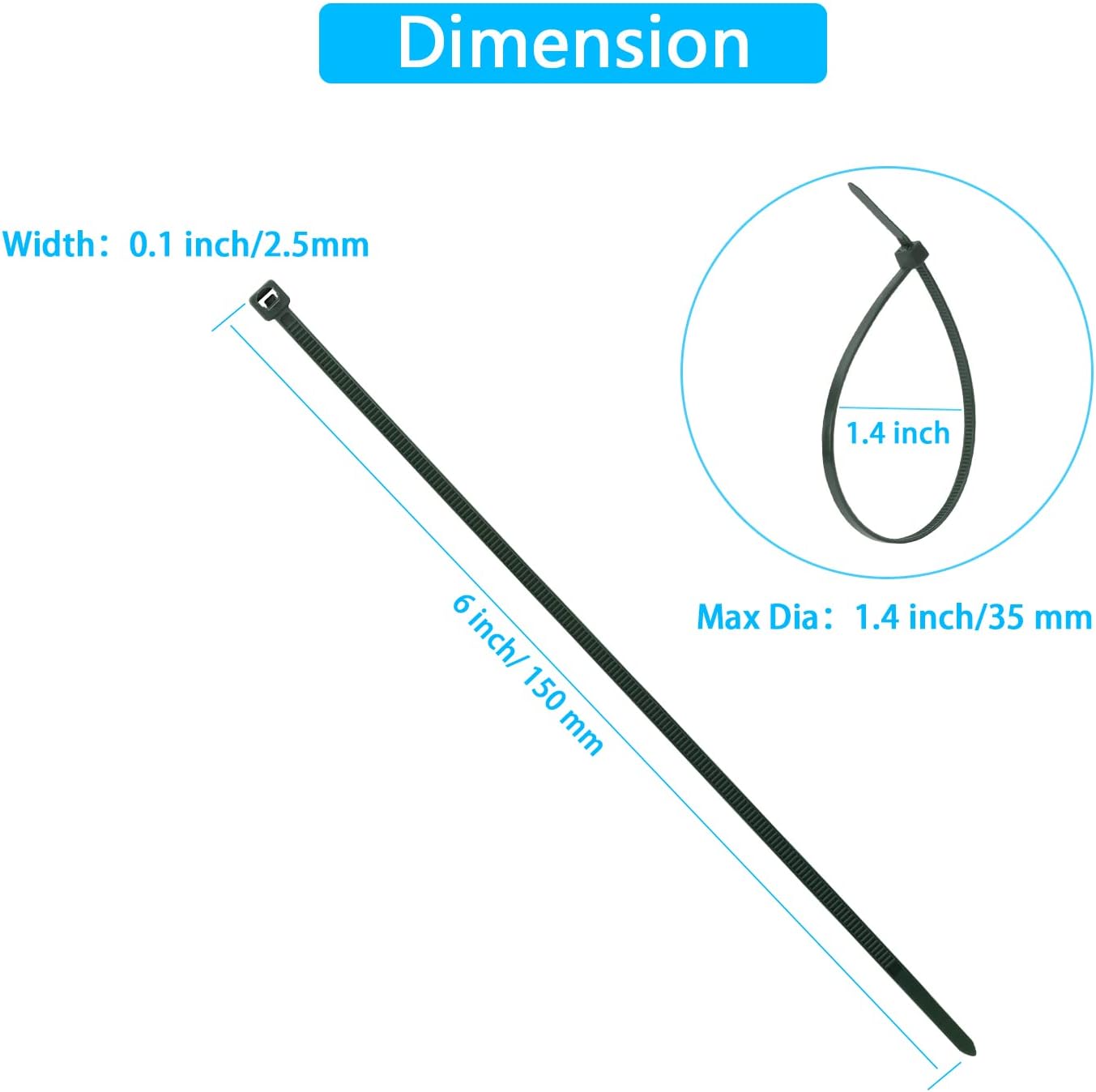 6 Inch Garden Green Zip Tie 1000 PCS, 18 Lbs - Small to Medium Zip Tie, Nylon PA66 UV Resistant Cable Tie for Indoor and Outdoor Use - Ideal for bundling and securing objects