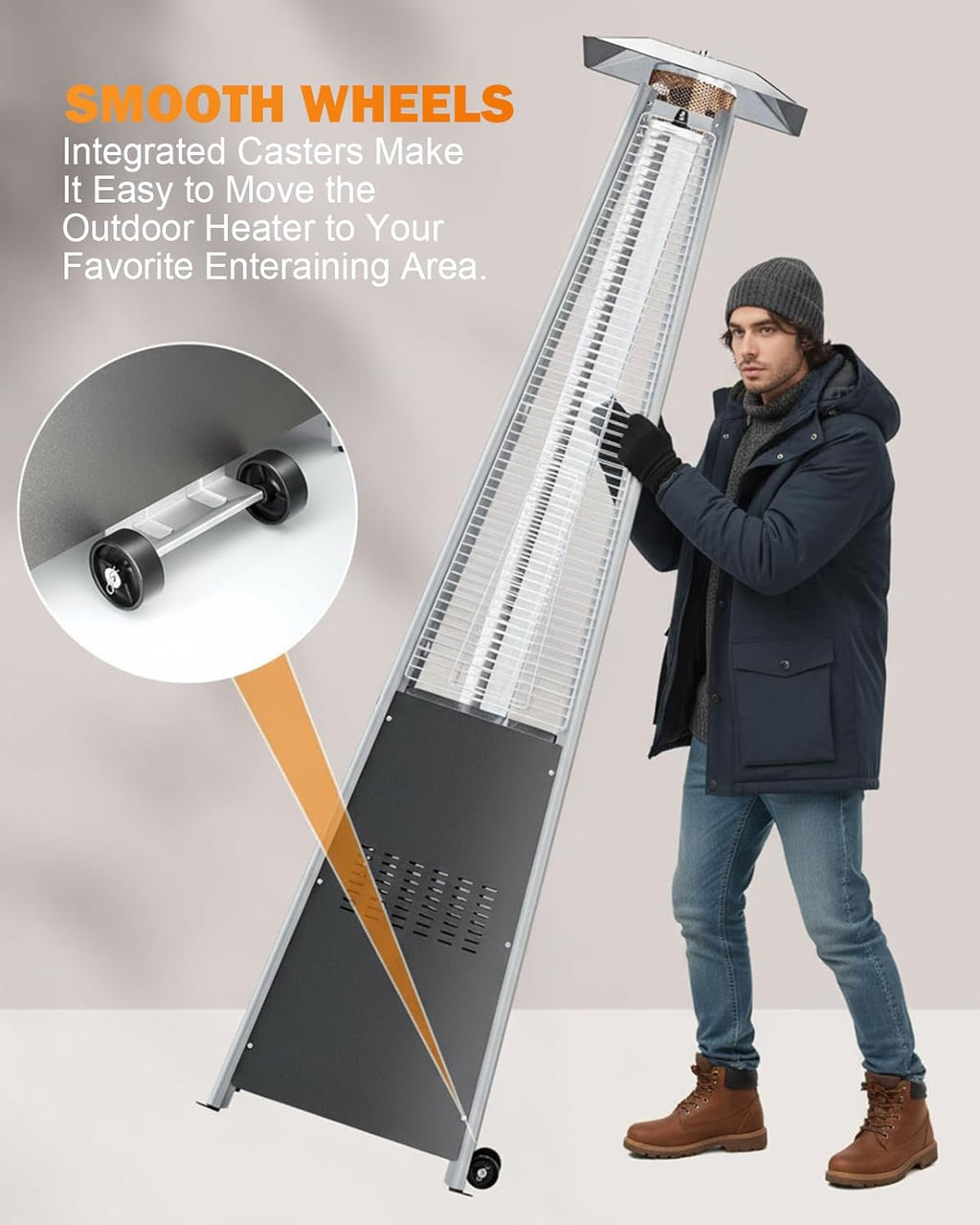 Patio Heater With Glass Tube, 48000 BTU Propane Patio Heaters For Outdoor Use With Cover & Wheels, Commercial Outdoor Heater For Patio Backyard, Multiple Protection System (Gray) (2 heater)