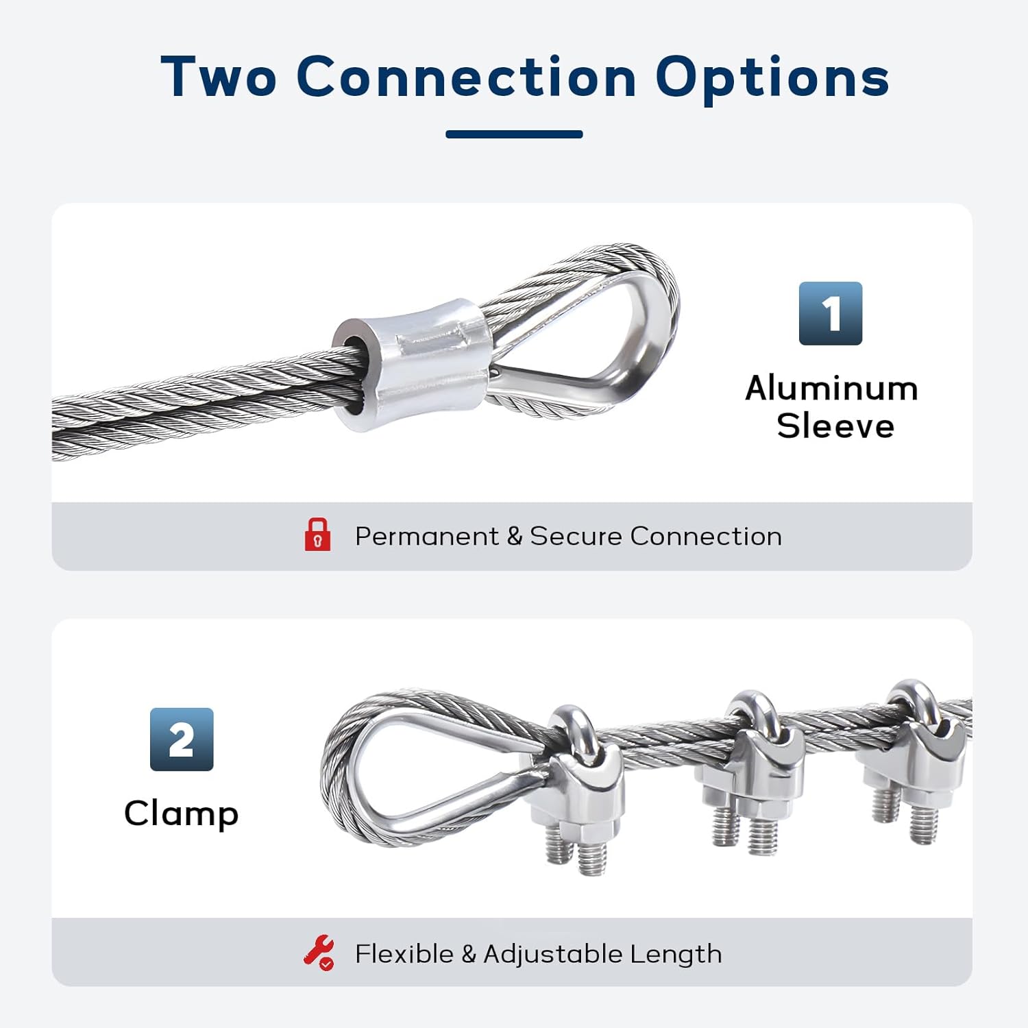 1/8 Inch Stainless Steel Cable 100FT, 7x19 Strand Wire Rope Kit with Thimbles, Clips & Aluminium Sleeves for Plants Climbing, Deck Fence Railing, String Light Haning and DIY Projects