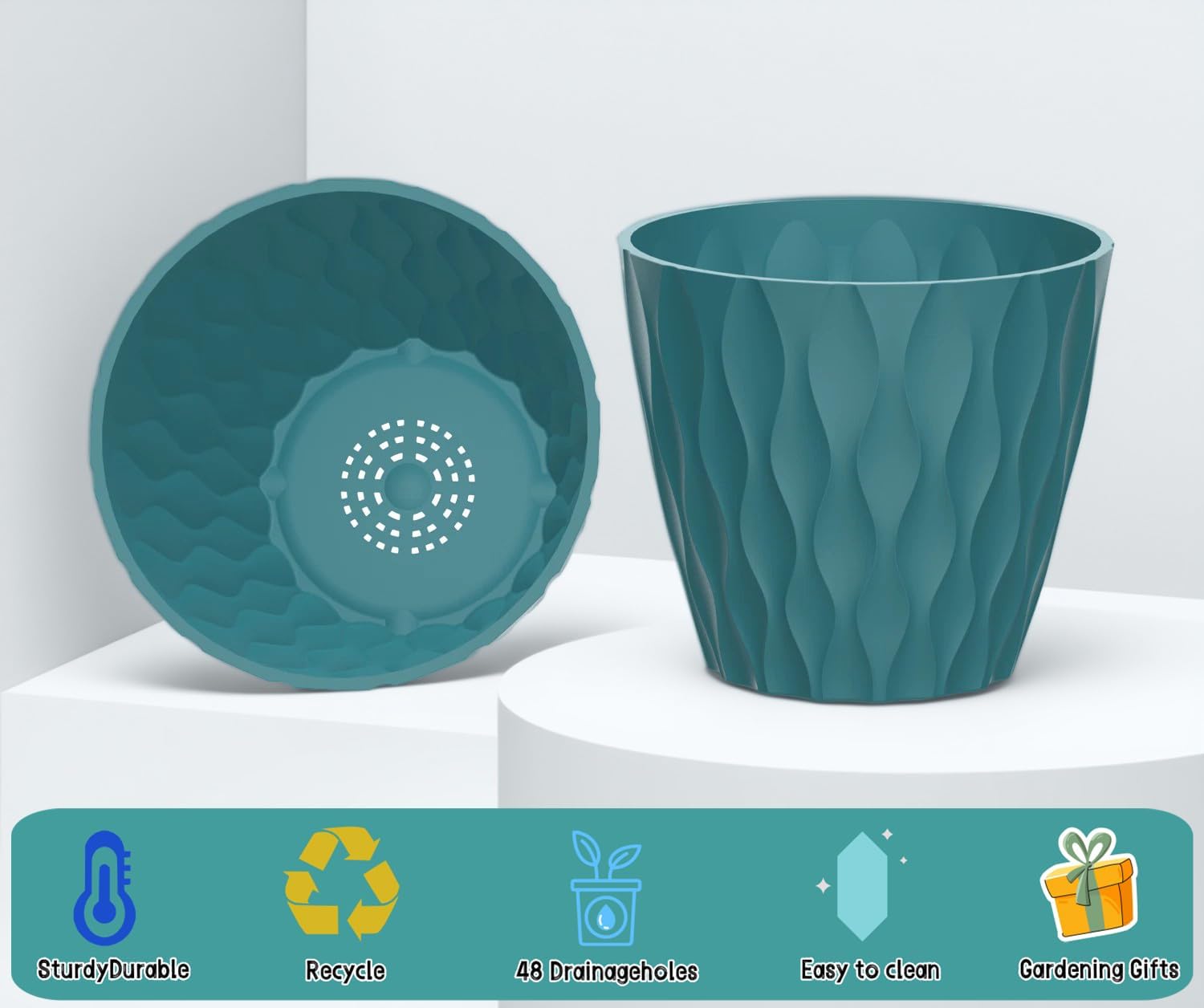 6 Pack 7 Inch Plant Pots with Drainage and Saucers, Multicolour Plastic Flower Pots for Indoor and Outdoor Plants, Stackable Nursery Planters for Houseplants and Herbs, Multicolour