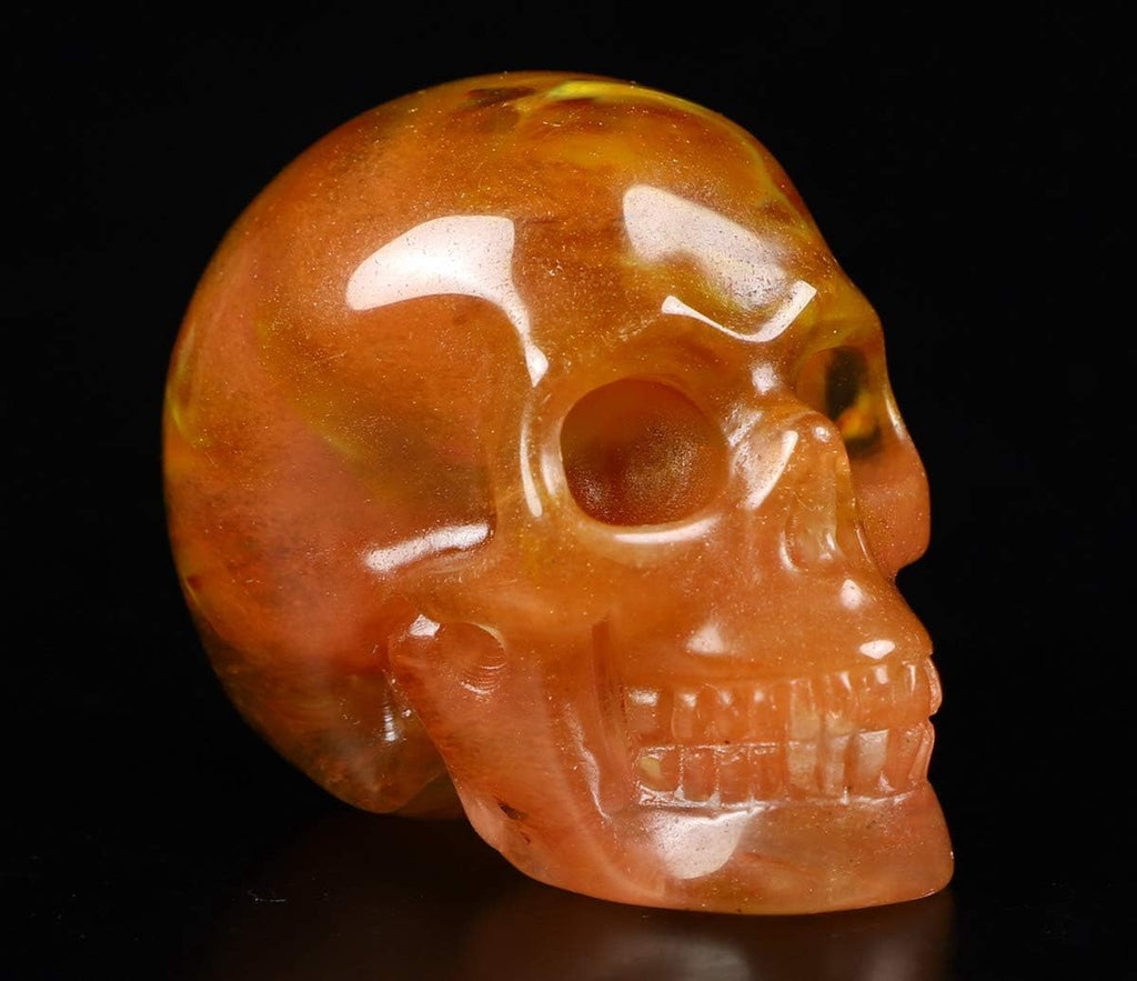 Skullis 2.0” Smelted Quartz Crystal Skull, Hand Carved Gemstone Fine Art Sculpture, Reiki Healing Stone Statue