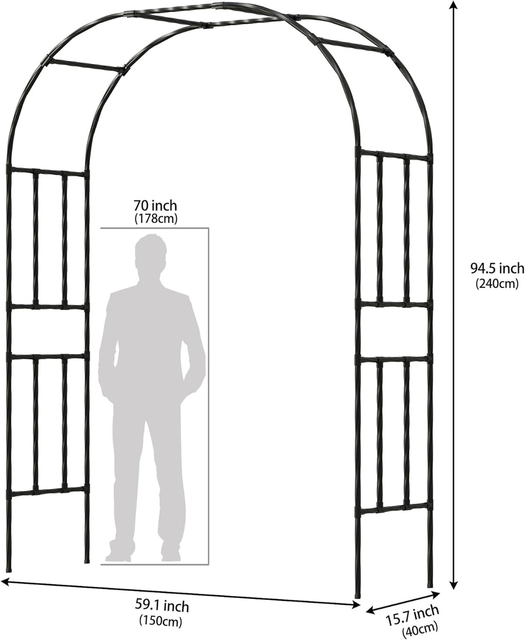 Twira Garden Arch Trellis, 7.9FT(240cm) Metal Garden Arbor Trellis for Climbing Plants Outdoor, Large Wedding Arch for Ceremony, Black Archway Trellises Decoration for Lawn, Patio, Backyard