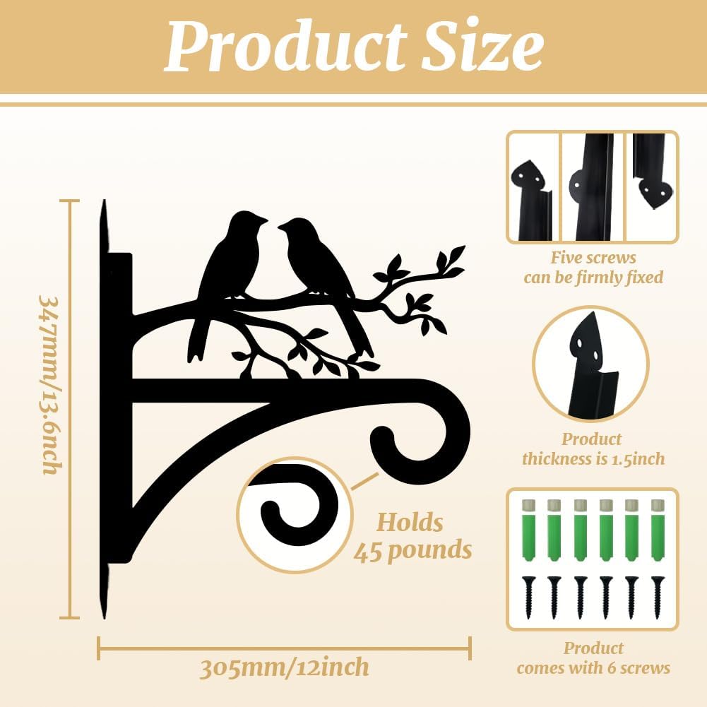 peacoblue Iron Plant Hangers Hooks for Outdoor Indoor Hanging Plants Flower Fern Pots Lantern Bird Feeder,12"x13.6" Weather Resistant Metal Wall Holder for Porch Garden Farmhouse(Branches and Birds)