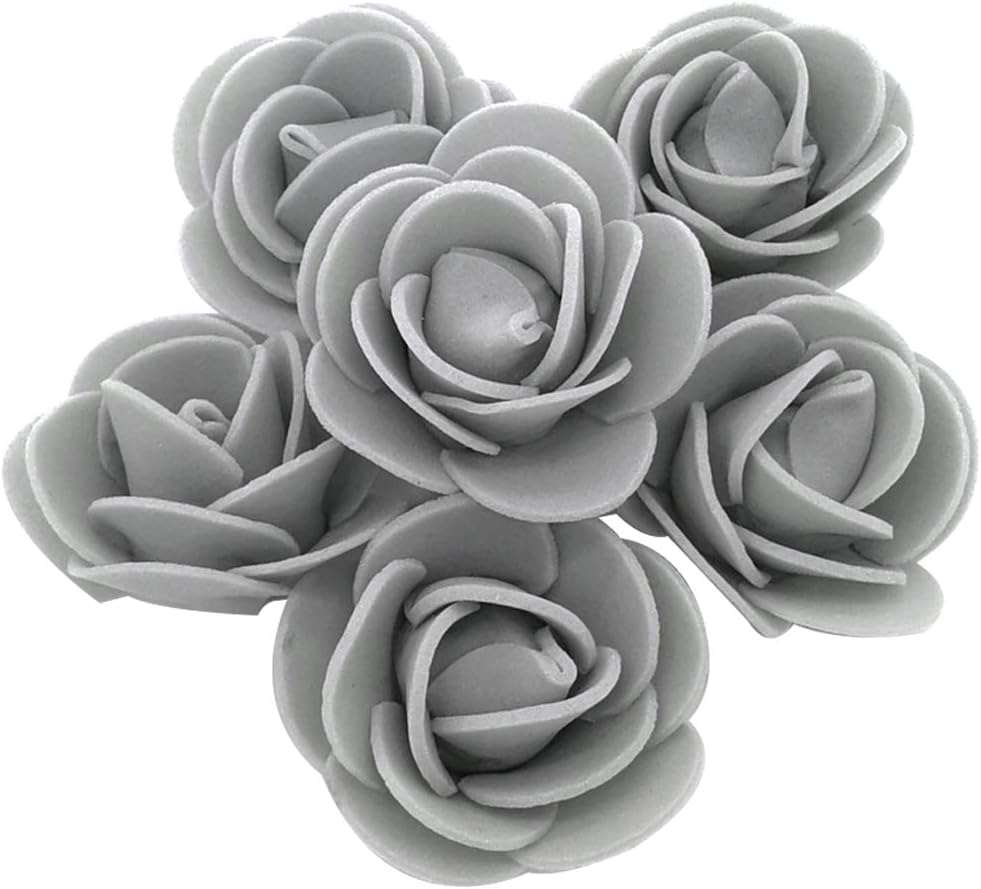 Artificial Flowers 100PCS 3CM Mini Fake Roses for DIY Wedding Bouquets Centerpieces Party Baby Shower Home Decorations (Grey)