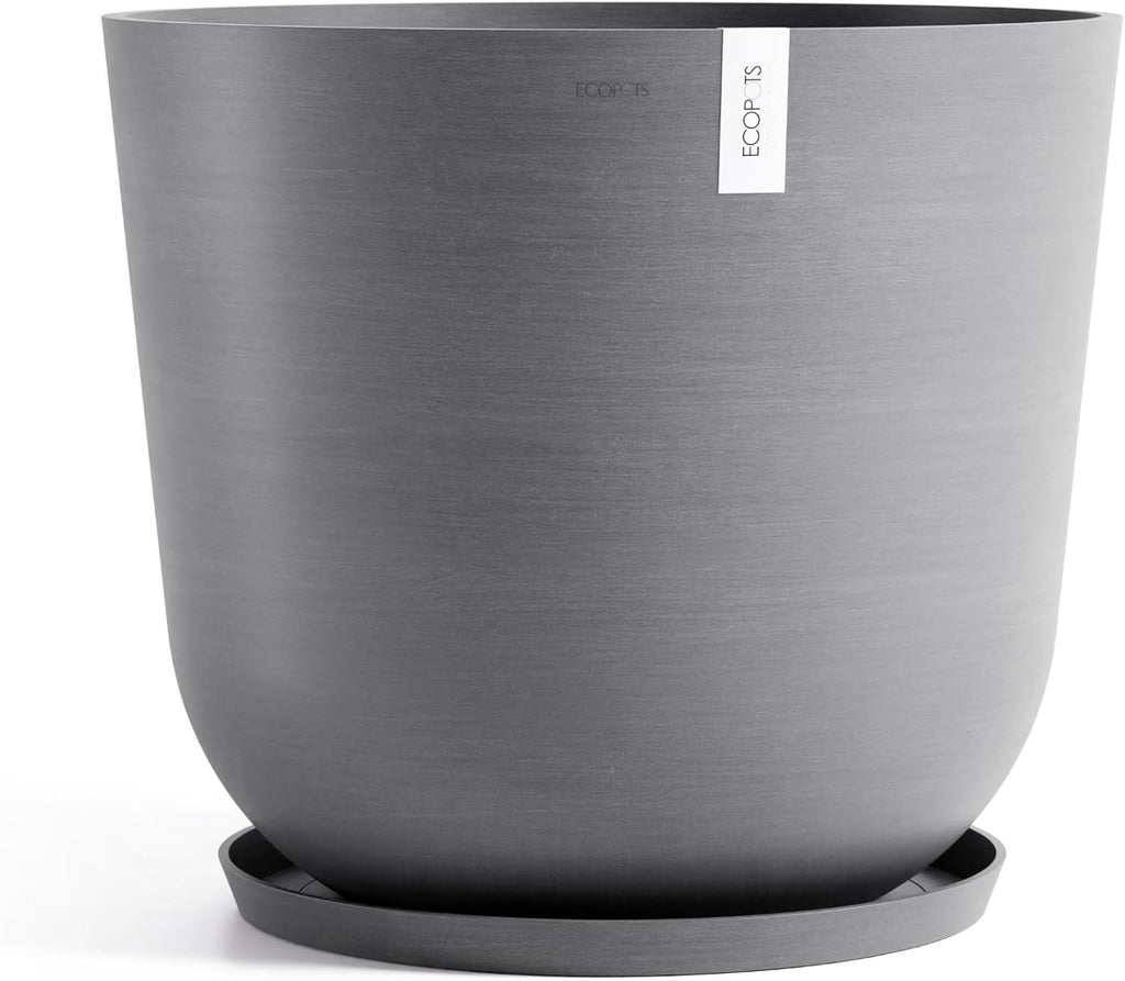 Ecopots Oslo Durable Modern Round Indoor/Outdoor Recycled-Based Composite Flower Pot Planter, Grey, 25.5"