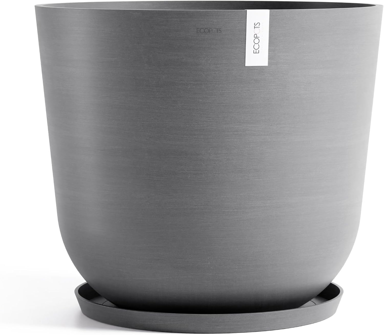 Ecopots Oslo Durable Modern Round Indoor/Outdoor Recycled-Based Composite Flower Pot Planter, Grey, 25.5"