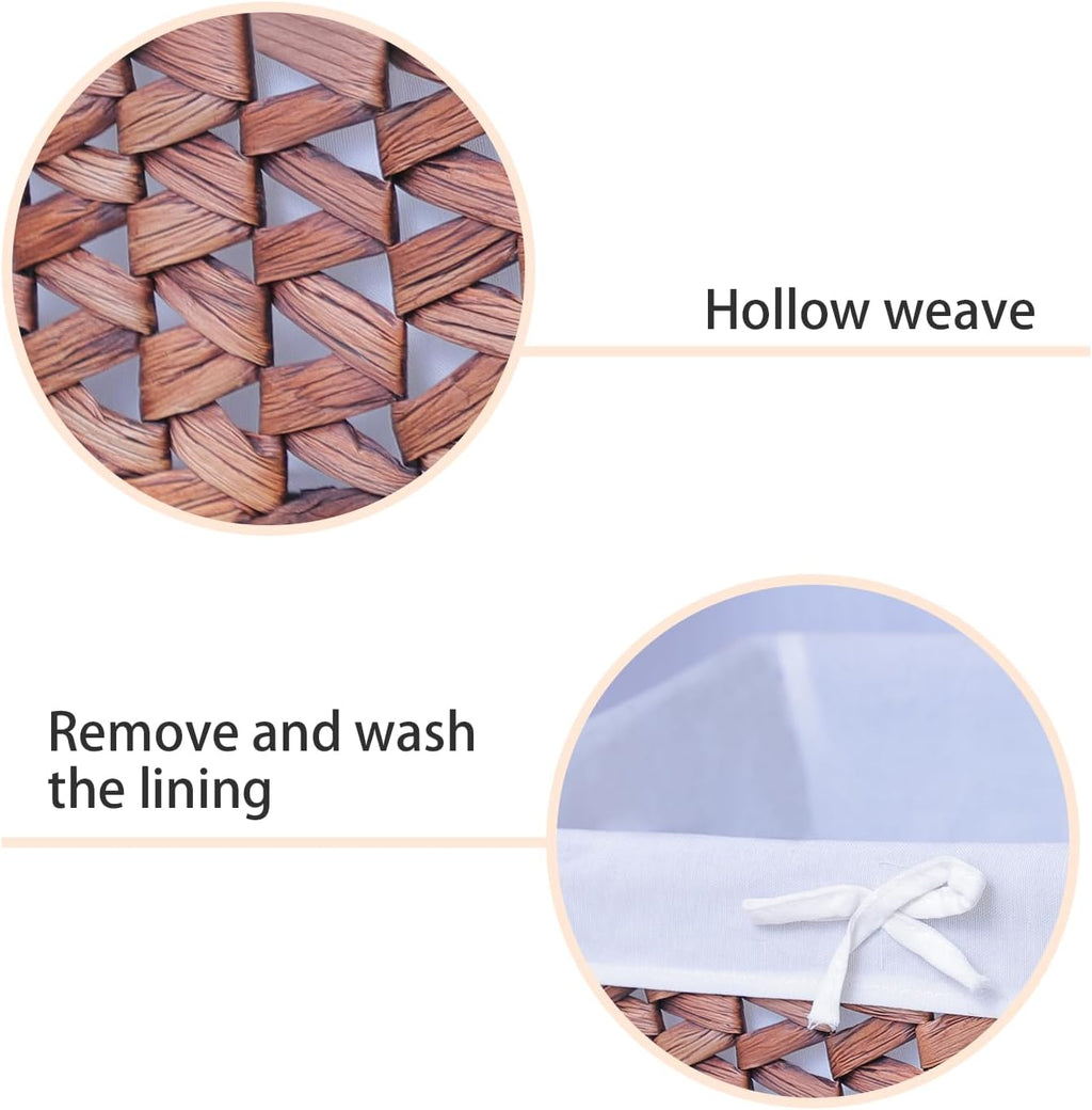 Rectangular Woven Seagrass Storage Bins with Handle,Kingwillow. (water hyacinth, Set of 3)