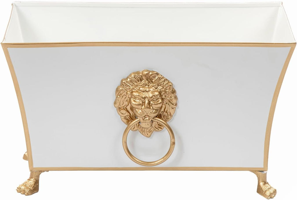 Jaye's Studio Paws and Claws Regency Rectangular Metal Cachepot, White Planter for Countertop, Fluted Planter with Feet, Modern Plant Pot, Centerpiece for Kitchen or Living Room, 12 Inch Vase