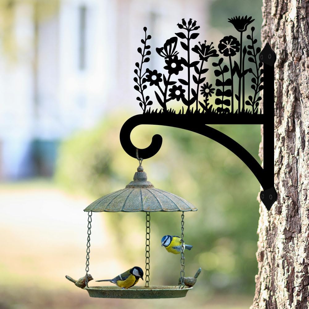 Peacoblue Iron Plant Hangers Hooks for Outdoor Indoor Hanging Plants Flower Fern Pot Lantern Bird Feeder Wind Chimes, 12"x15" Weather Resistant Metal Wall Holder for Porch Garden Farmhouse(Wildflower)