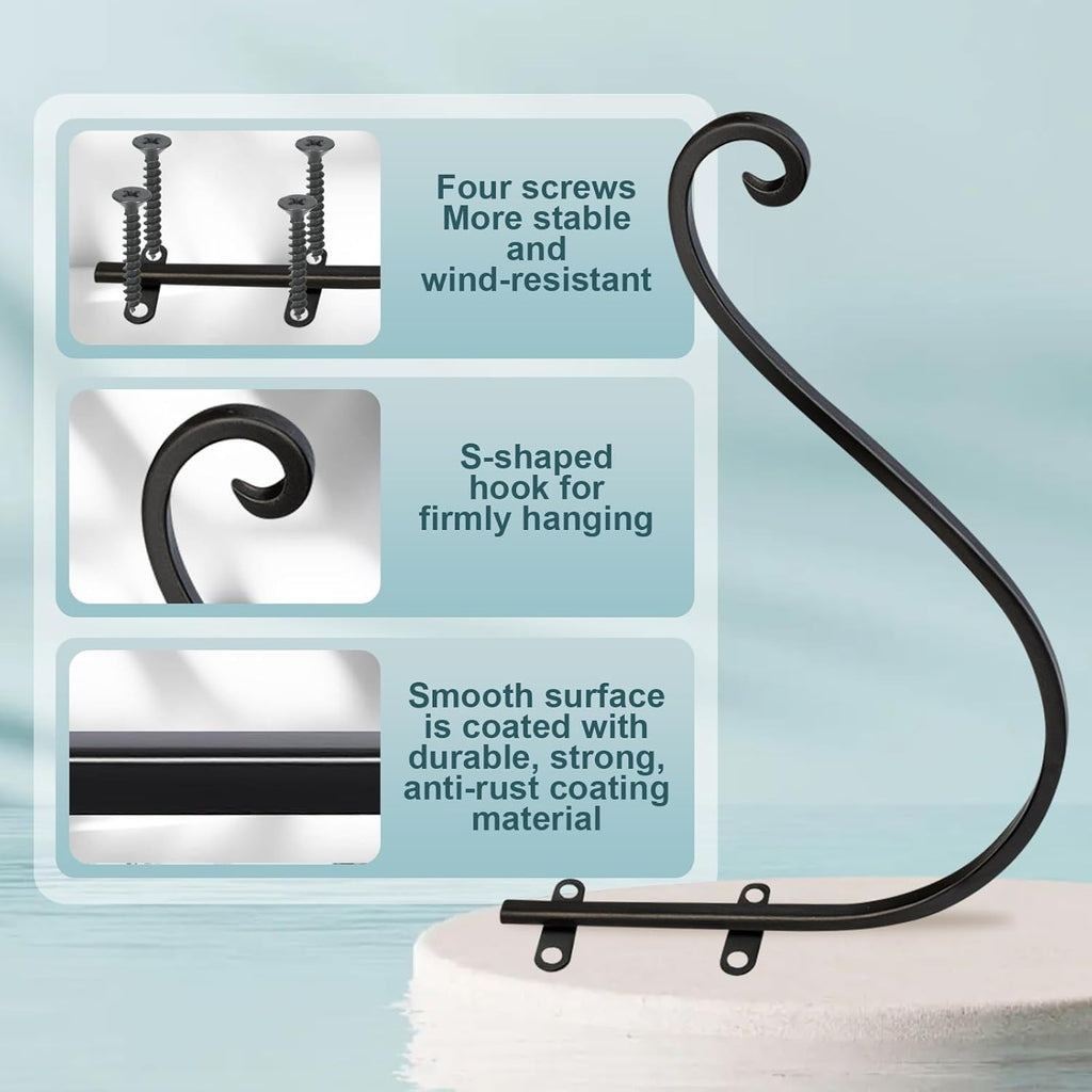 Plant Hangers Outdoor, 4 Pack 16 Inch Plant Hooks with 12 Chains for Wall Metal Plants Hanging Bracket for Bird Feeder, Flower Baskets, Wind Chimes, Lanterns, Indoor Outdoor, Black