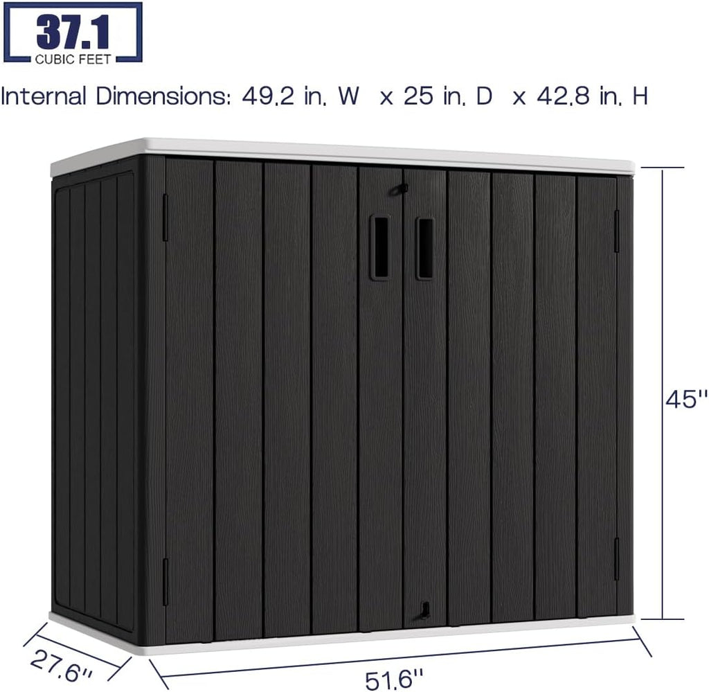 KINYING Outdoor Horizontal Storage Sheds,37 Cu.ft Outdoor Storage Cabinet Waterproof Resin Tool Storage Box for Lawn Mower,Garden Tools and Patio Furniture, Lockable (Black)